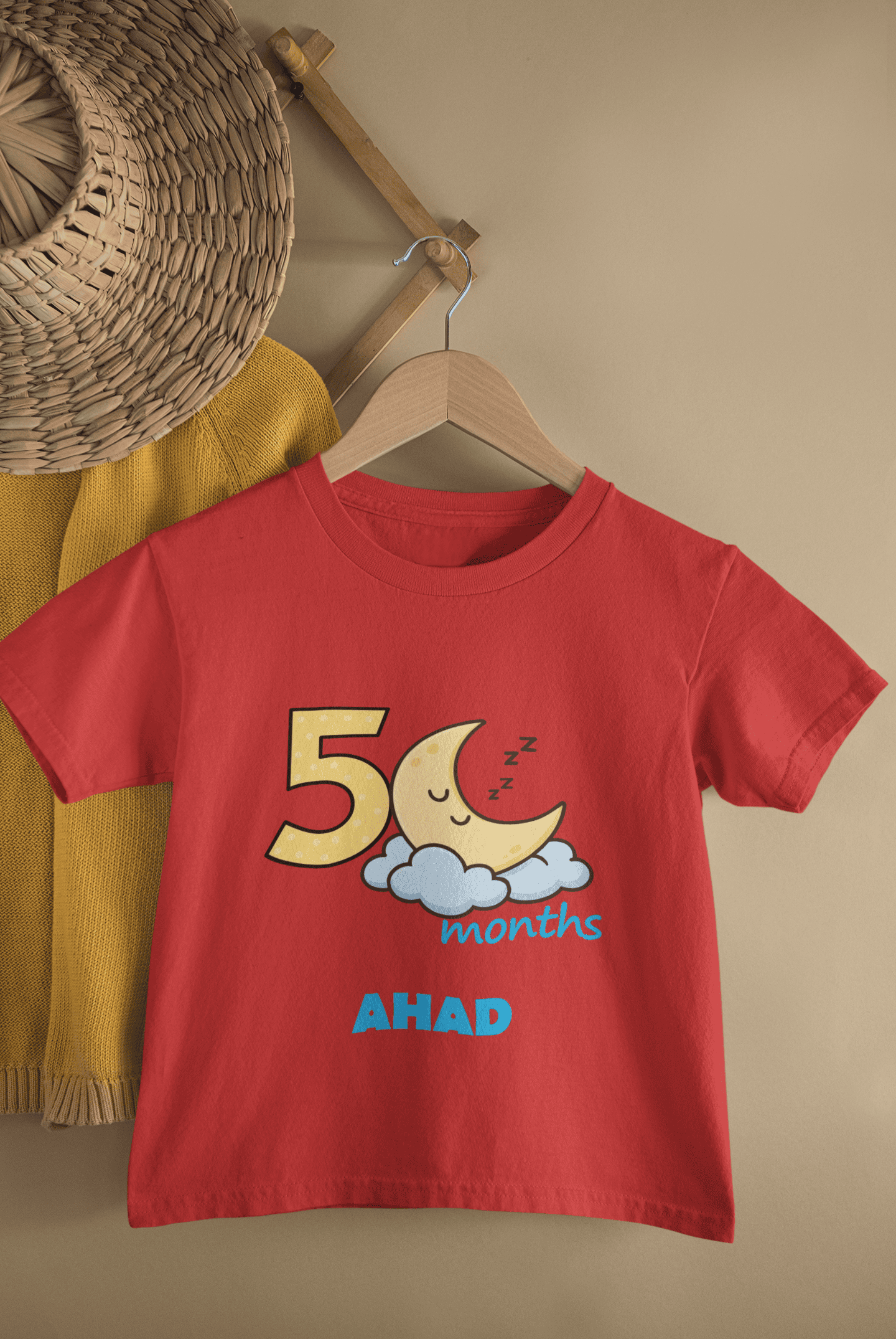 Custom Name Five Month Moon Half Sleeves T-Shirt for Boys -FunkyTeesClub