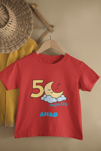 Custom Name Five Month Moon Half Sleeves T-Shirt for Boys -FunkyTeesClub