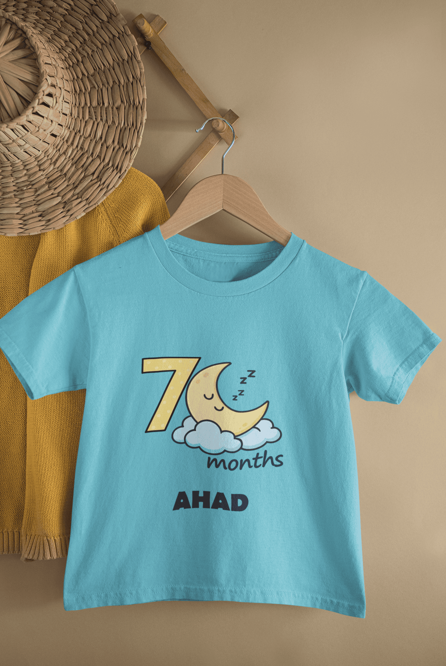 Custom Name Seven Month Moon Half Sleeves T-Shirt for Boys -FunkyTeesClub