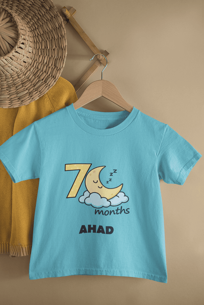 Custom Name Seven Month Moon Half Sleeves T-Shirt for Boys -FunkyTeesClub
