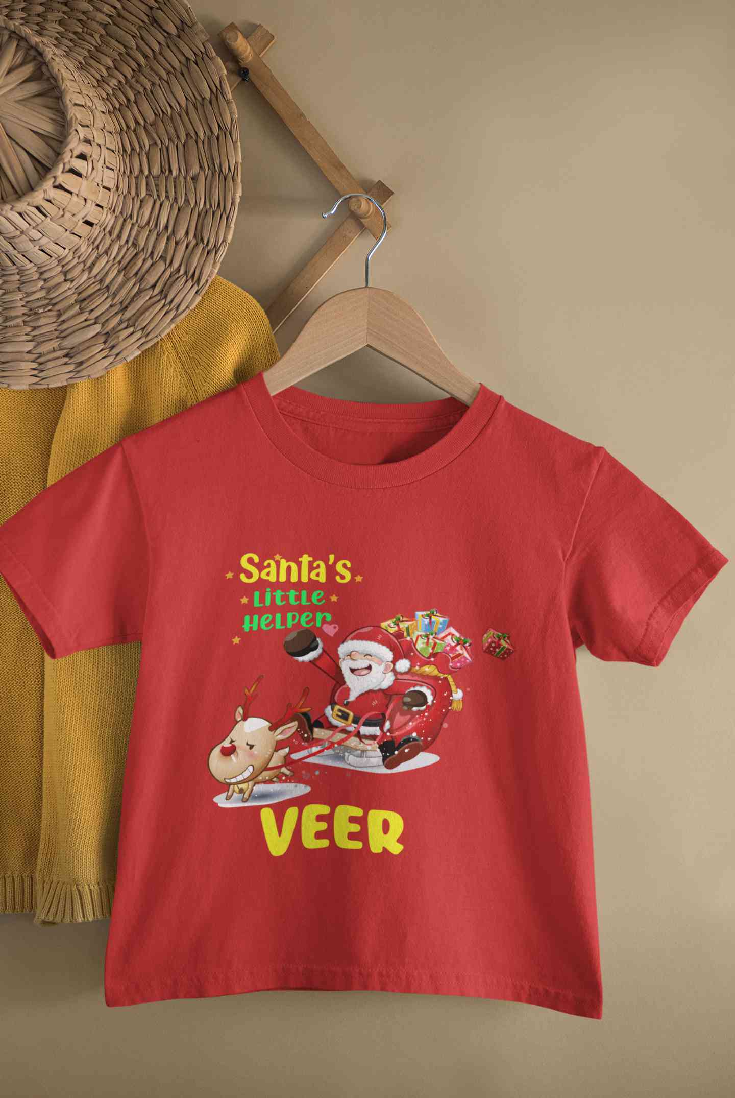 Customized Name Santas Little Helper Christmas Half Sleeves T-Shirt for Boy-FunkyTeesClub