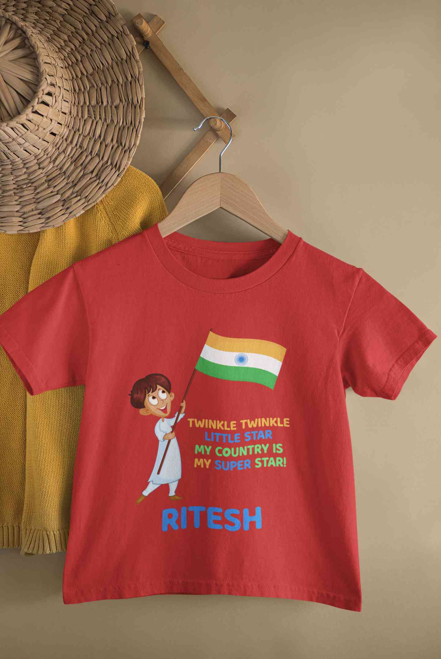 Custom Name My Country Is My Superstar Independence Day Half Sleeves T-Shirt for Boy-FunkyTeesClub