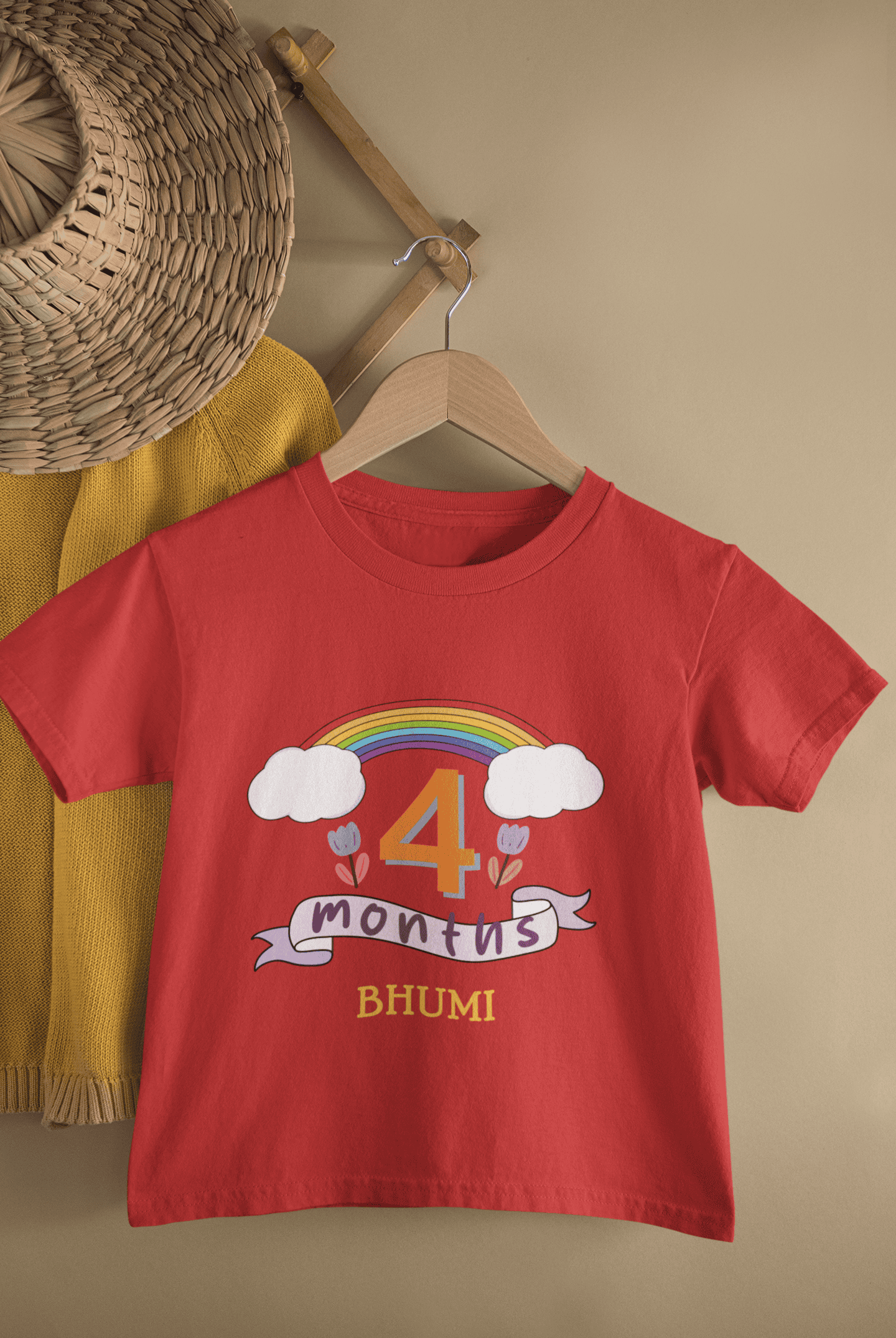 Custom Name Fourth Month Birthday Half Sleeves T-Shirt For Girls -FunkyTeesClub