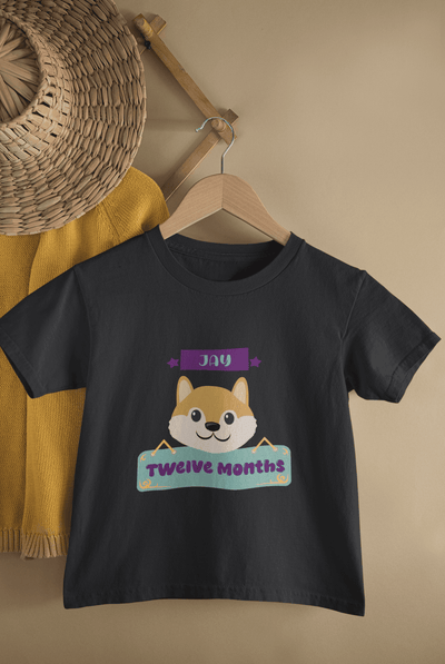 Custom Name Twelve Month Birthday Cute Half Sleeves T-Shirt for Boys -FunkyTeesClub