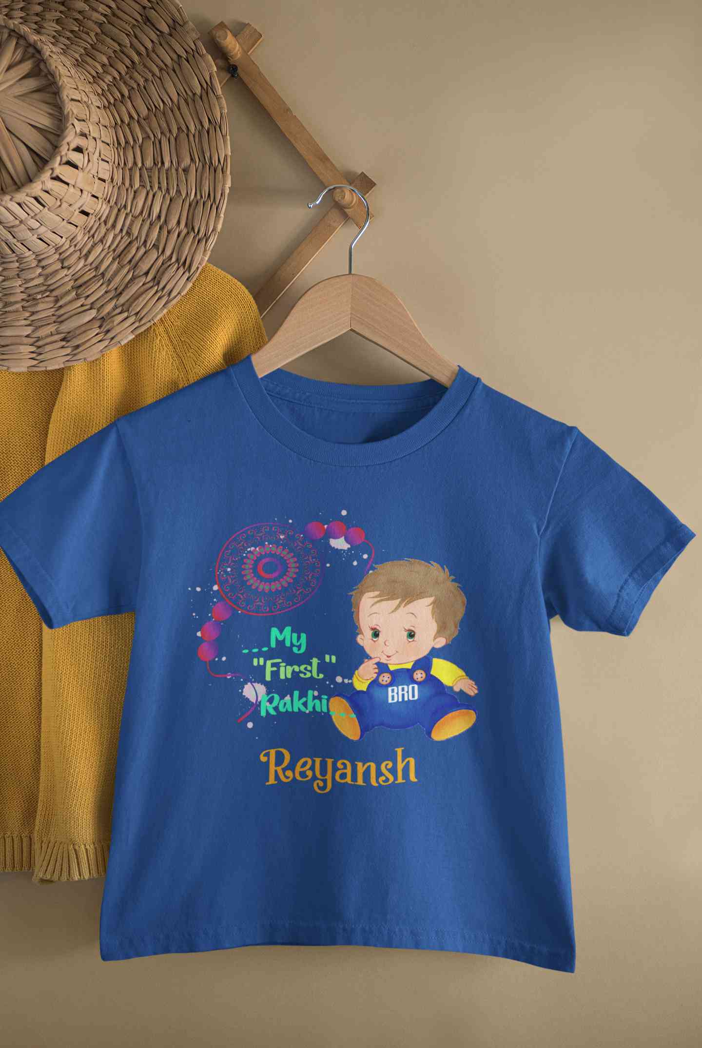 Custom Name My First Rakhi Half Sleeves T-Shirt for Boy-FunkyTeesClub