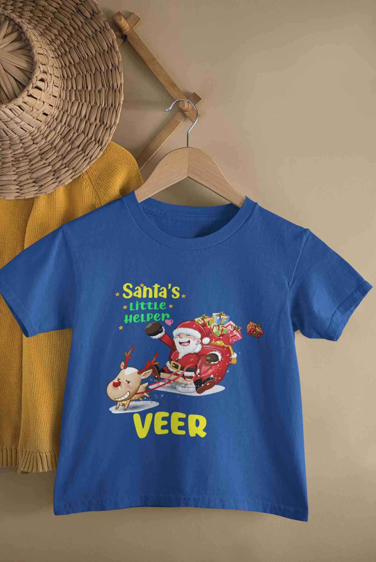 Customized Name Santas Little Helper Christmas Half Sleeves T-Shirt for Boy-FunkyTeesClub