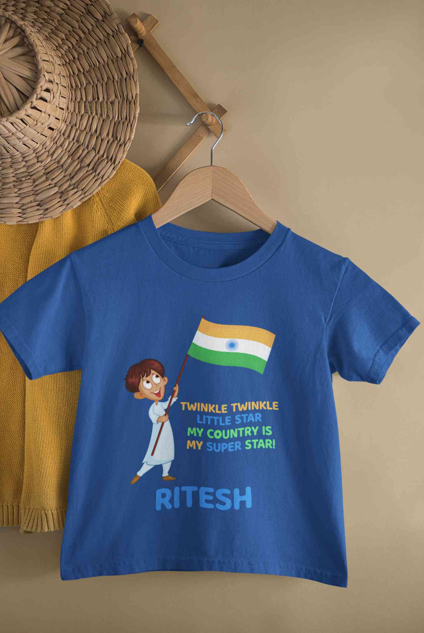 Custom Name My Country Is My Superstar Independence Day Half Sleeves T-Shirt for Boy-FunkyTeesClub