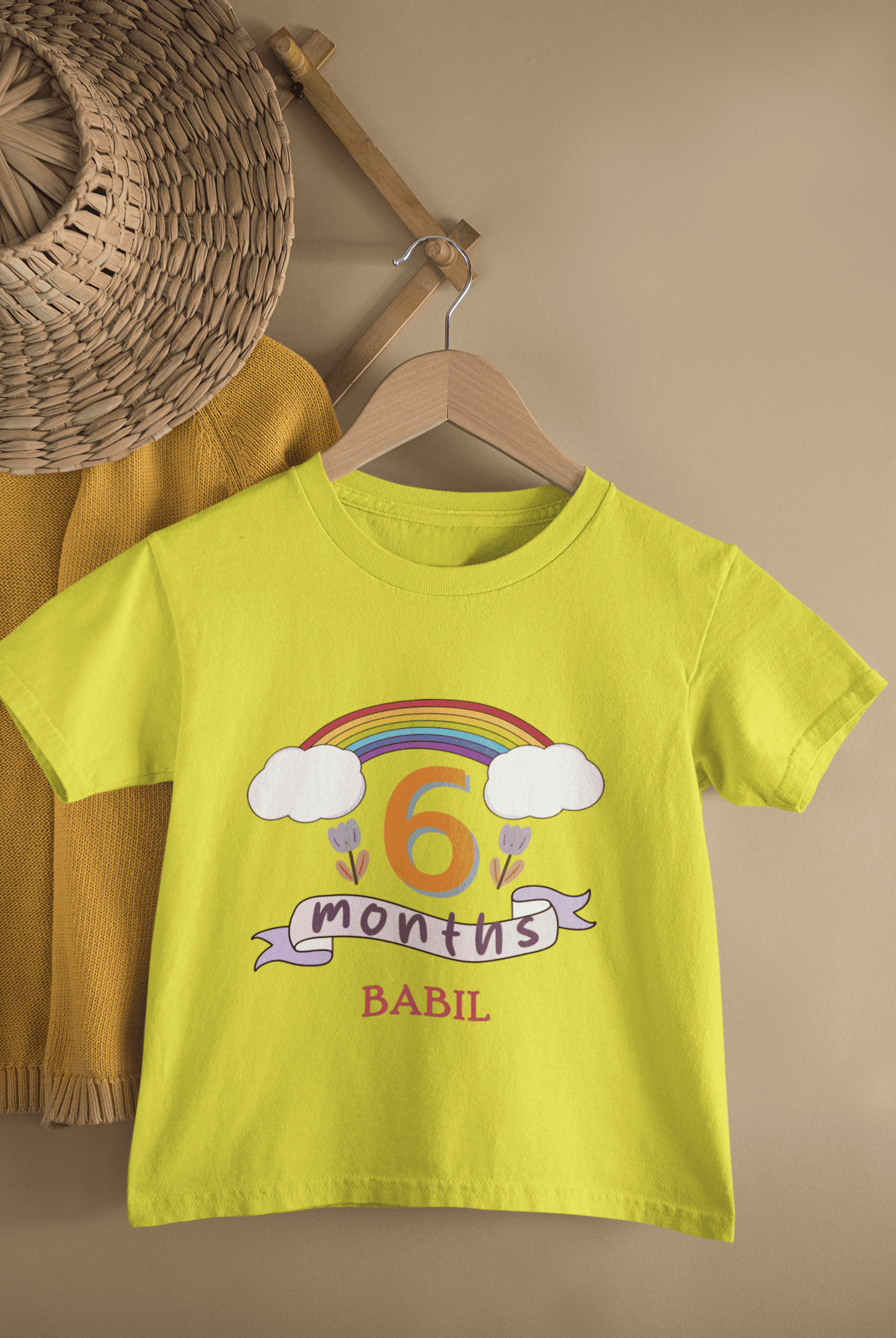 Custom Name Sixth Month Birthday Half Sleeves T-Shirt for Boys -FunkyTeesClub