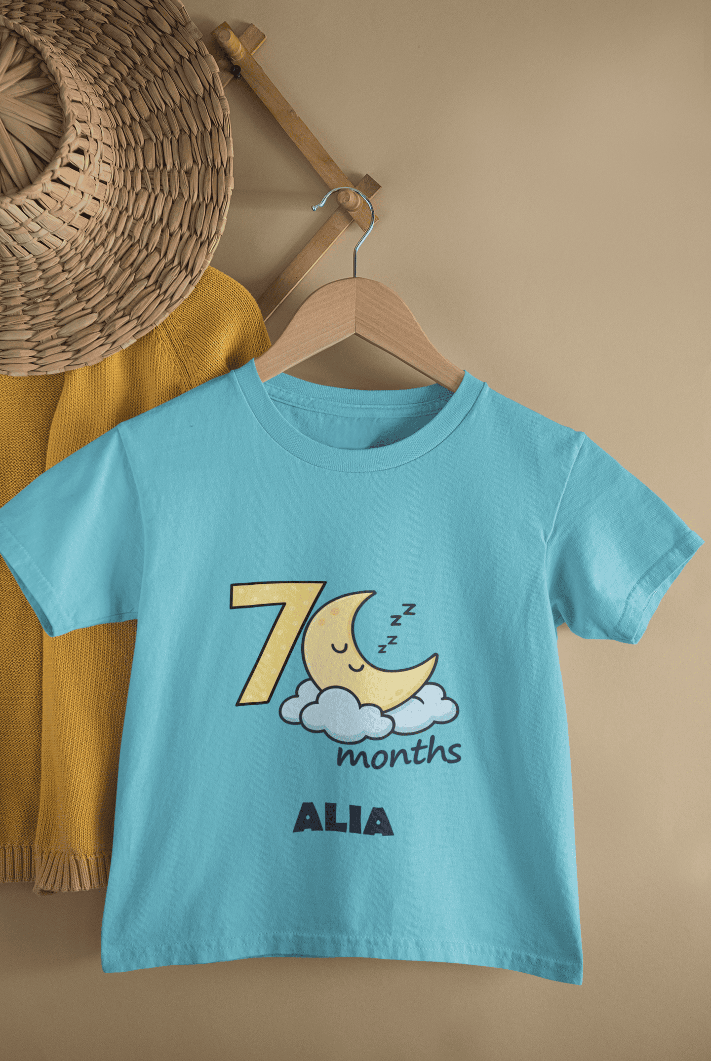 Custom Name Seven Month Moon Half Sleeves T-Shirt For Girls -FunkyTeesClub