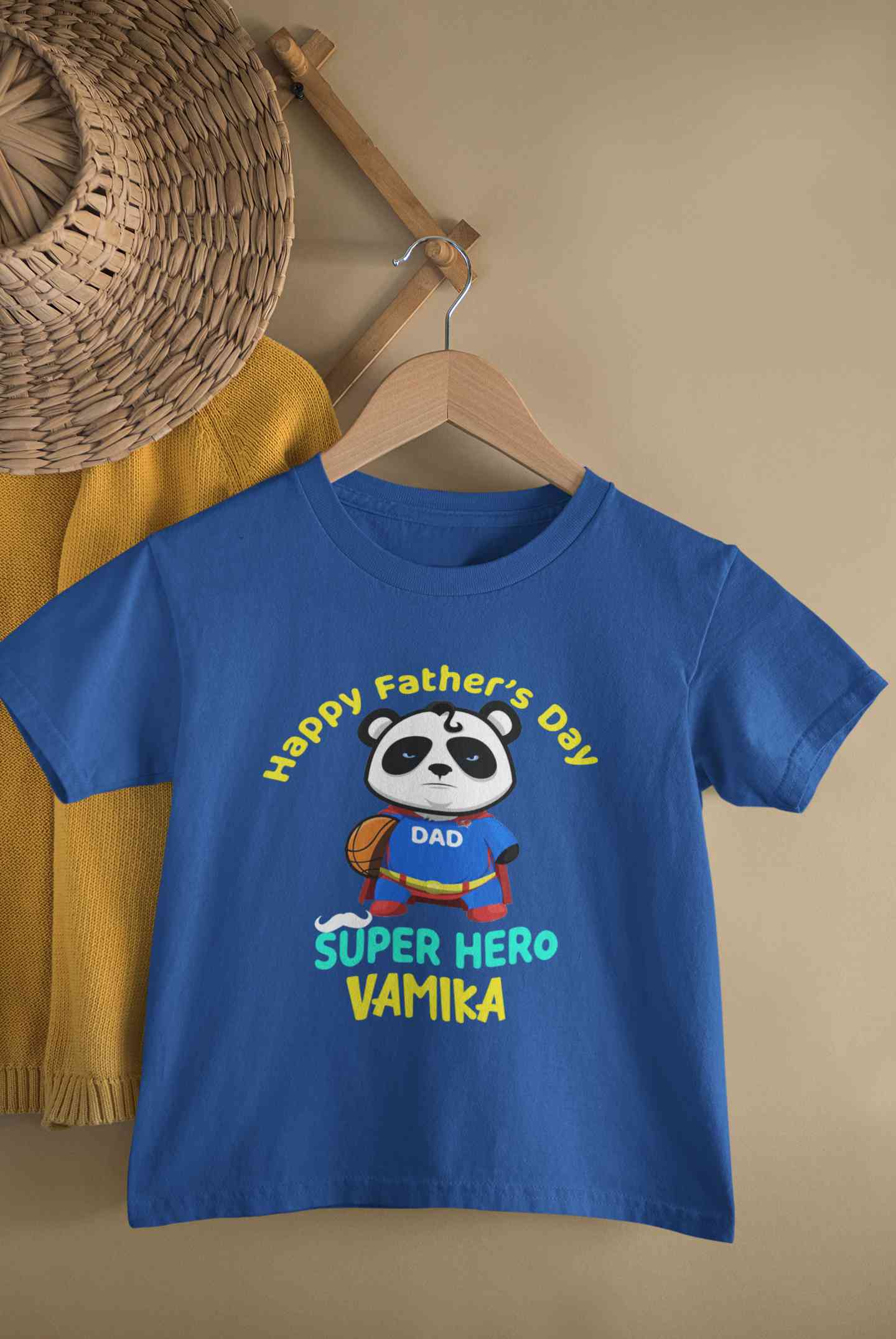 Custom Name Happy Fathers Day Super Hero Half Sleeves T-Shirt For Girls -FunkyTeesClub