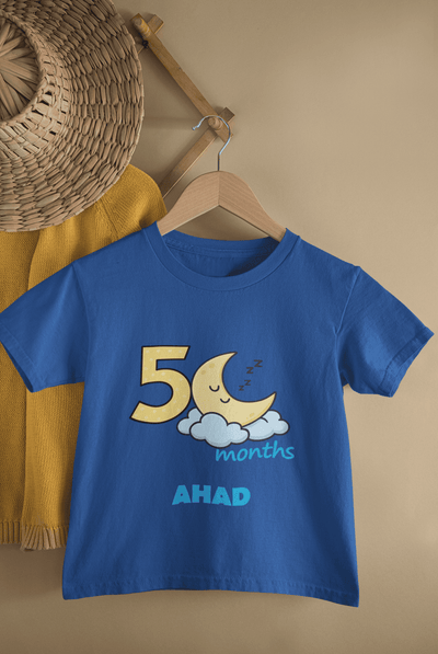 Custom Name Five Month Moon Half Sleeves T-Shirt for Boys -FunkyTeesClub