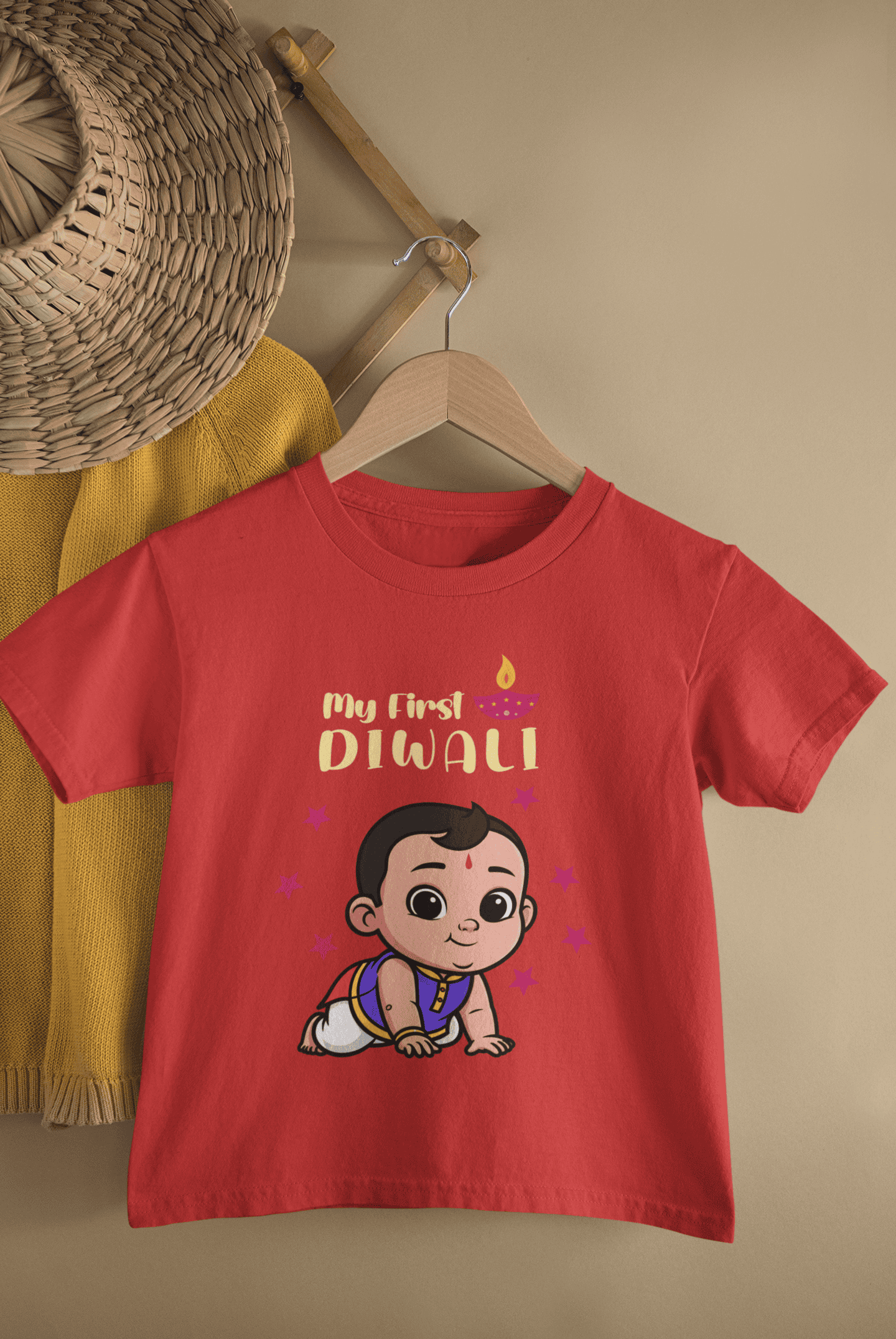 My First Diwali Cute Diwali Half Sleeves T-Shirt for Boys -FunkyTeesClub