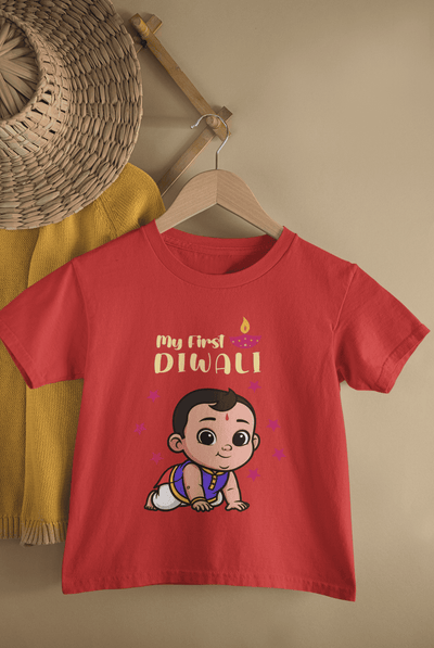 My First Diwali Cute Diwali Half Sleeves T-Shirt for Boys -FunkyTeesClub