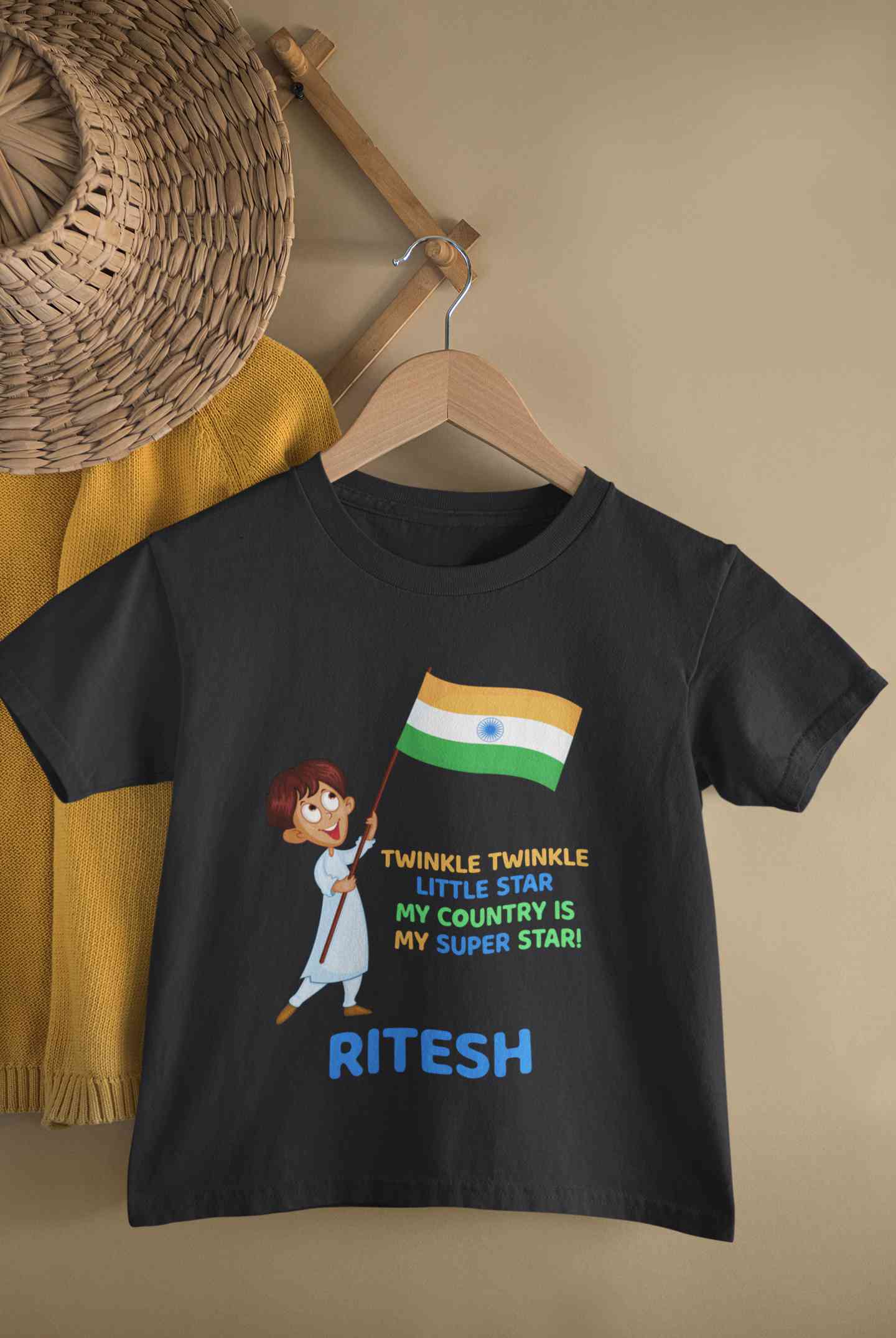 Custom Name My Country Is My Superstar Independence Day Half Sleeves T-Shirt for Boy-FunkyTeesClub