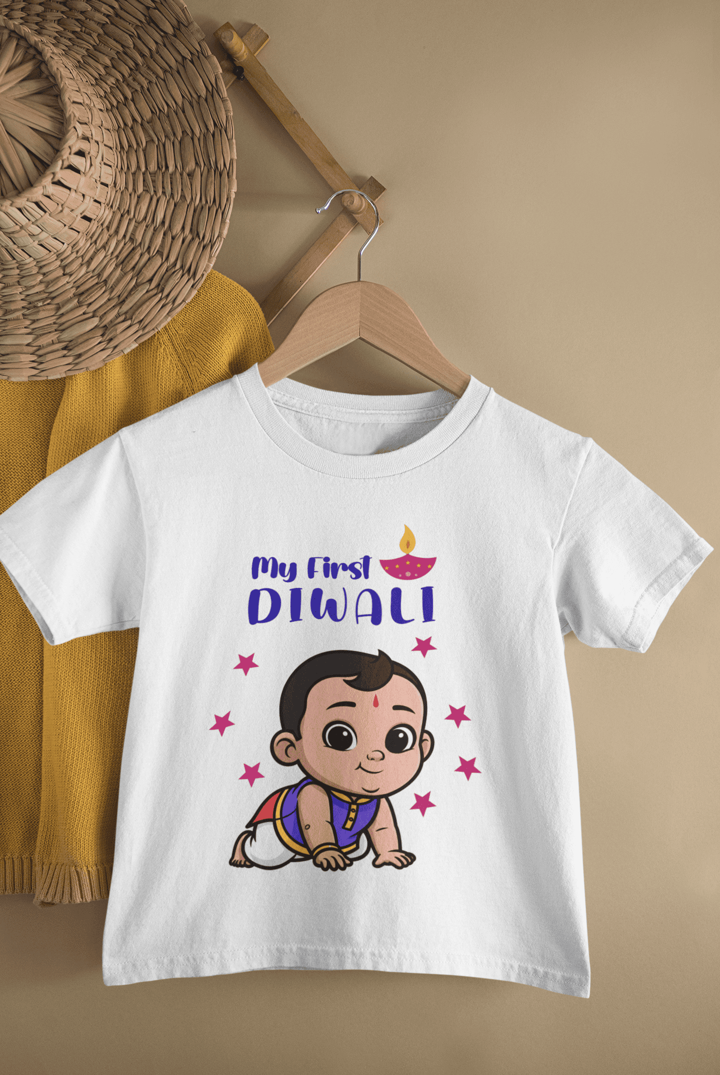 My First Diwali Cute Diwali Half Sleeves T-Shirt for Boys -FunkyTeesClub
