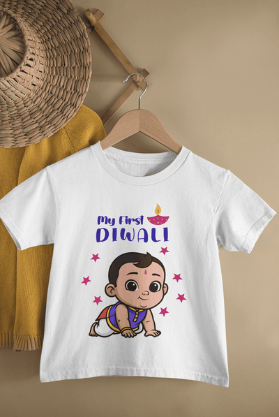My First Diwali Cute Diwali Half Sleeves T-Shirt for Boys -FunkyTeesClub