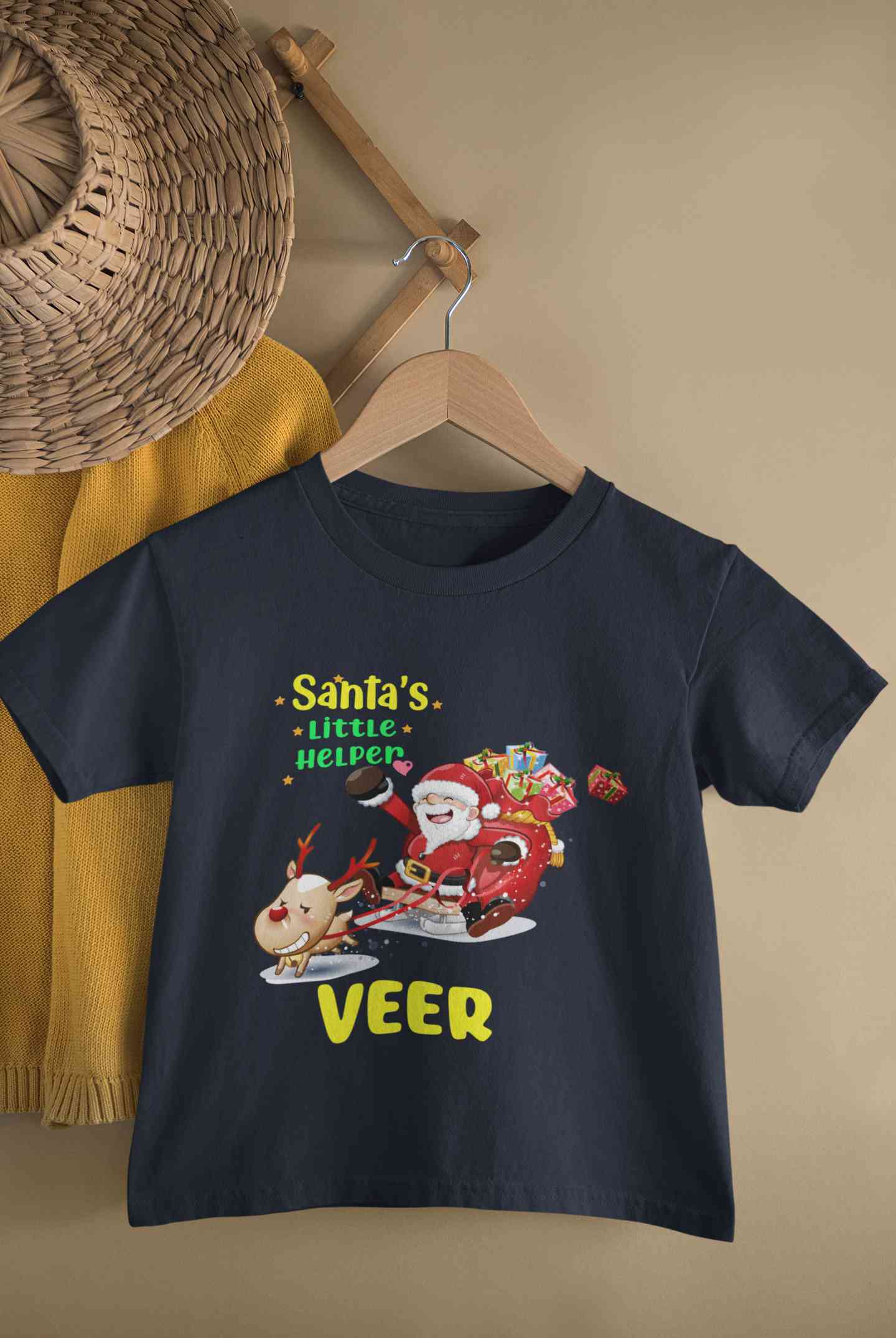 Customized Name Santas Little Helper Christmas Half Sleeves T-Shirt for Boy-FunkyTeesClub