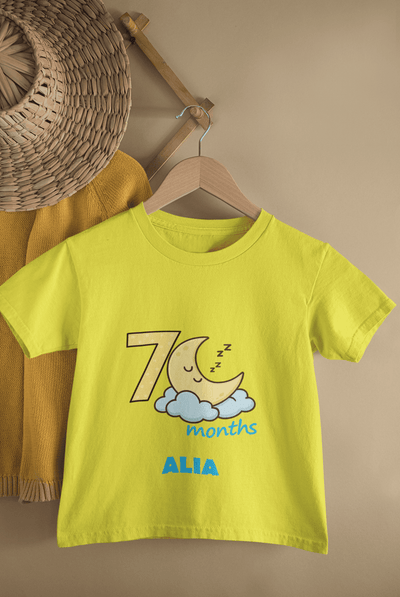 Custom Name Seven Month Moon Half Sleeves T-Shirt For Girls -FunkyTeesClub