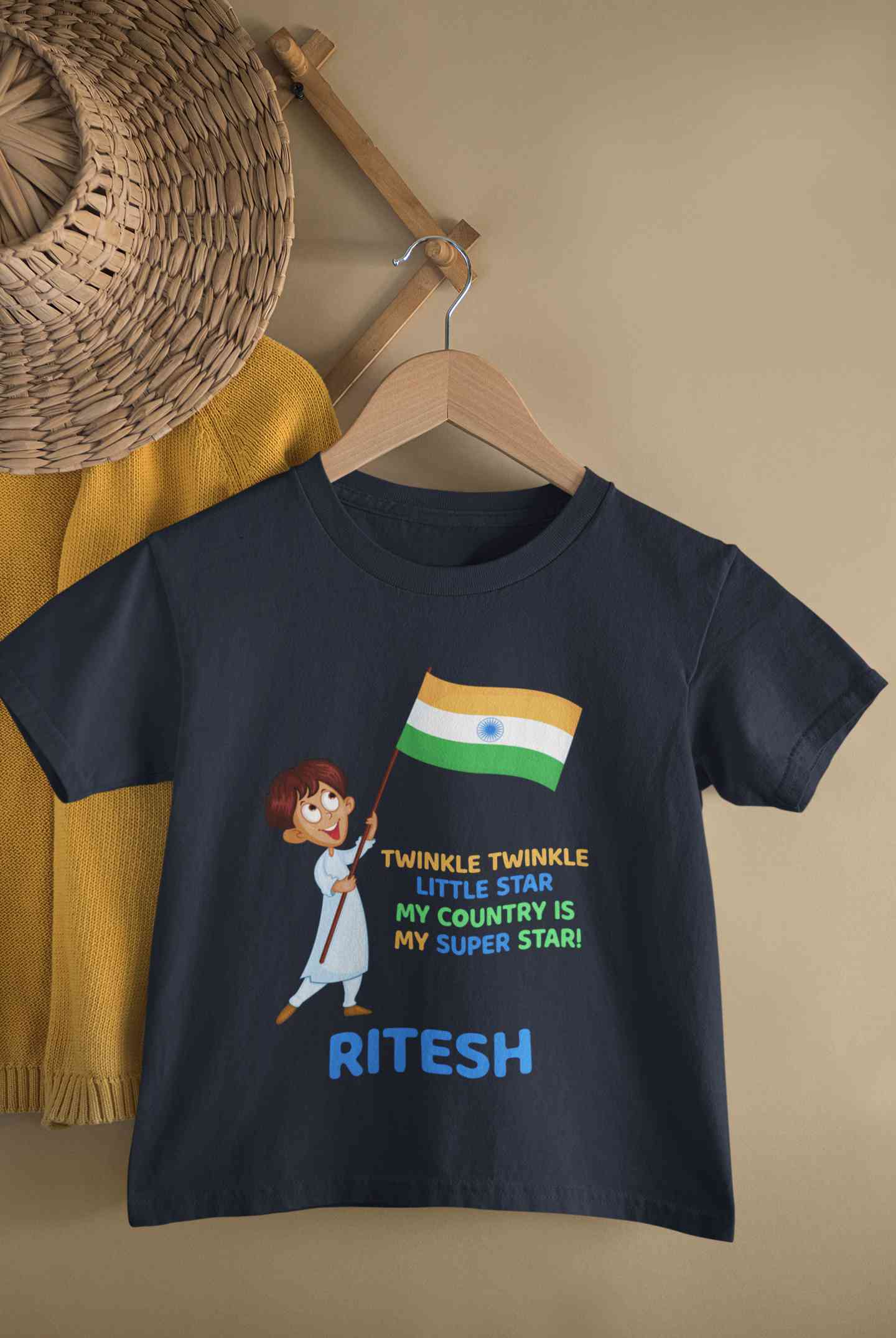 Custom Name My Country Is My Superstar Independence Day Half Sleeves T-Shirt for Boy-FunkyTeesClub