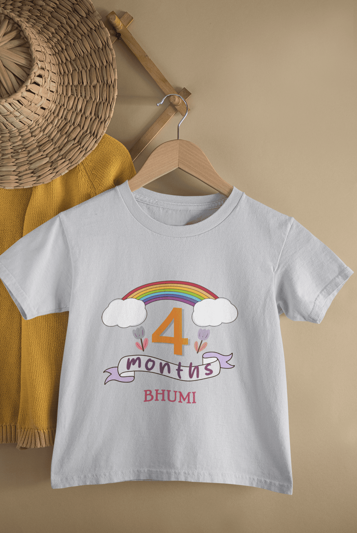 Custom Name Fourth Month Birthday Half Sleeves T-Shirt For Girls -FunkyTeesClub