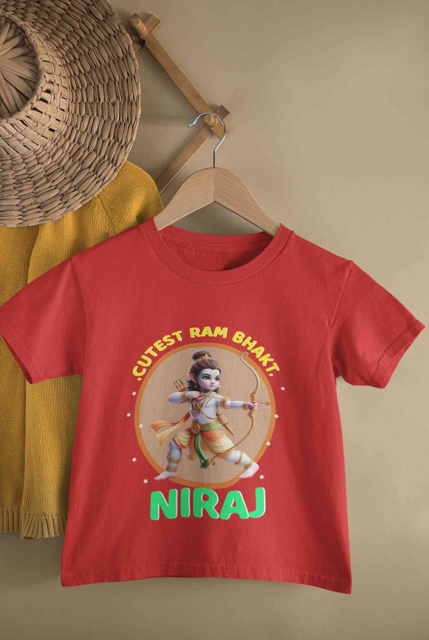 Custom Name Cutest Ram Bhakt Half Sleeves T-Shirt for Boy-FunkyTeesClub