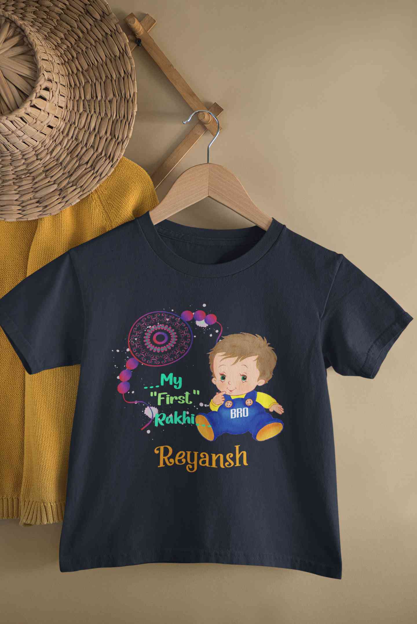 Custom Name My First Rakhi Half Sleeves T-Shirt for Boy-FunkyTeesClub