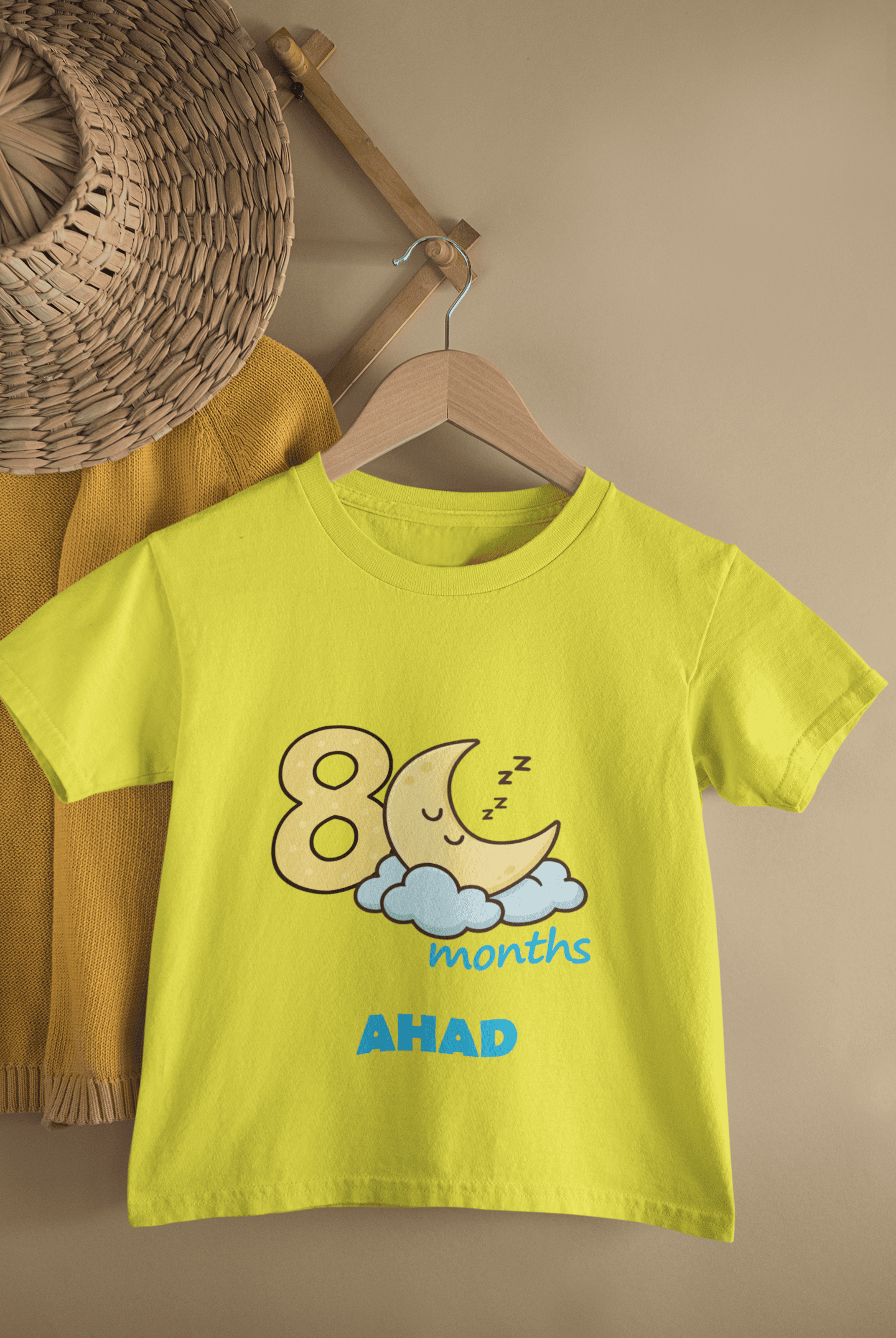 Custom Name Eight Month Moon Half Sleeves T-Shirt for Boys -FunkyTeesClub