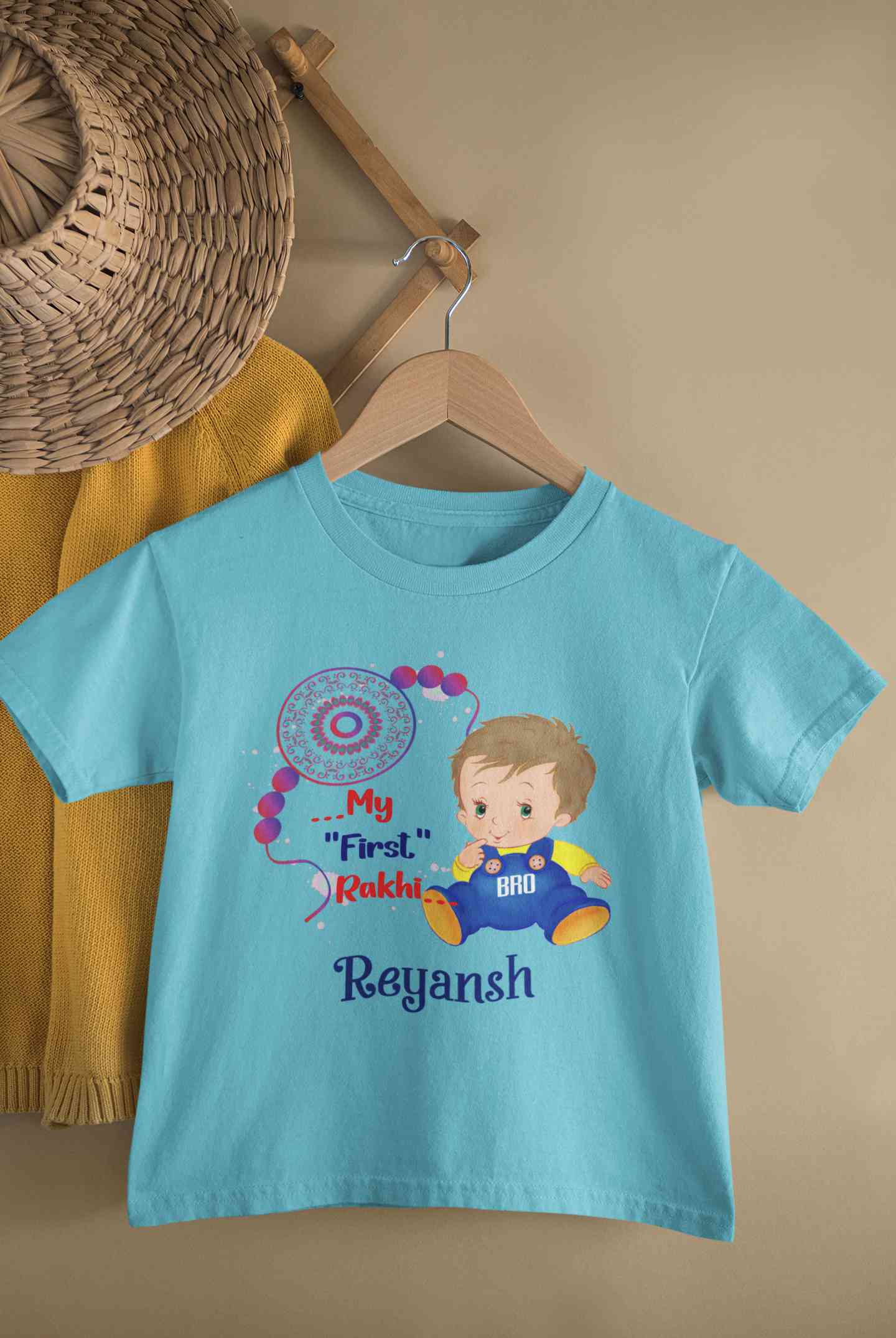 Custom Name My First Rakhi Half Sleeves T-Shirt for Boy-FunkyTeesClub