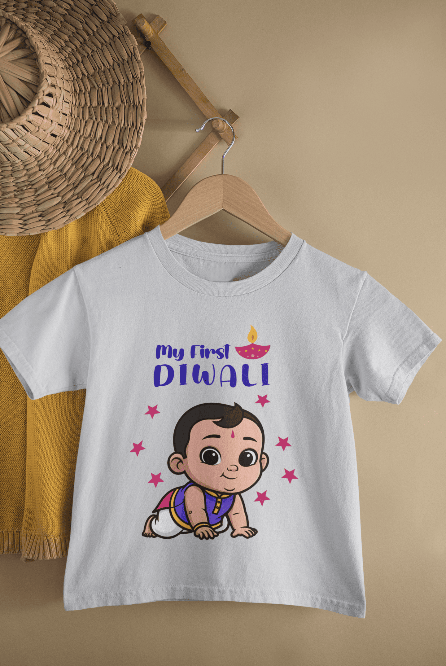 My First Diwali Cute Diwali Half Sleeves T-Shirt for Boys -FunkyTeesClub