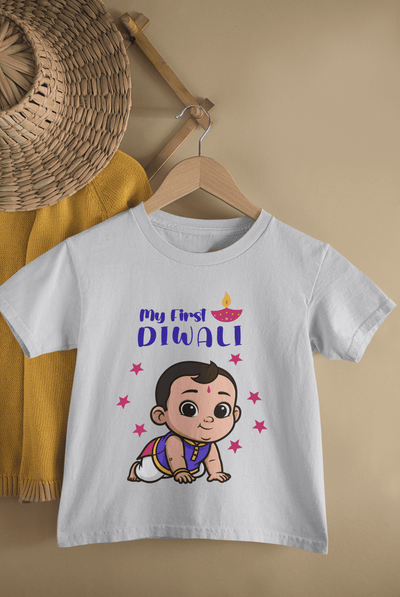 My First Diwali Cute Diwali Half Sleeves T-Shirt for Boys -FunkyTeesClub