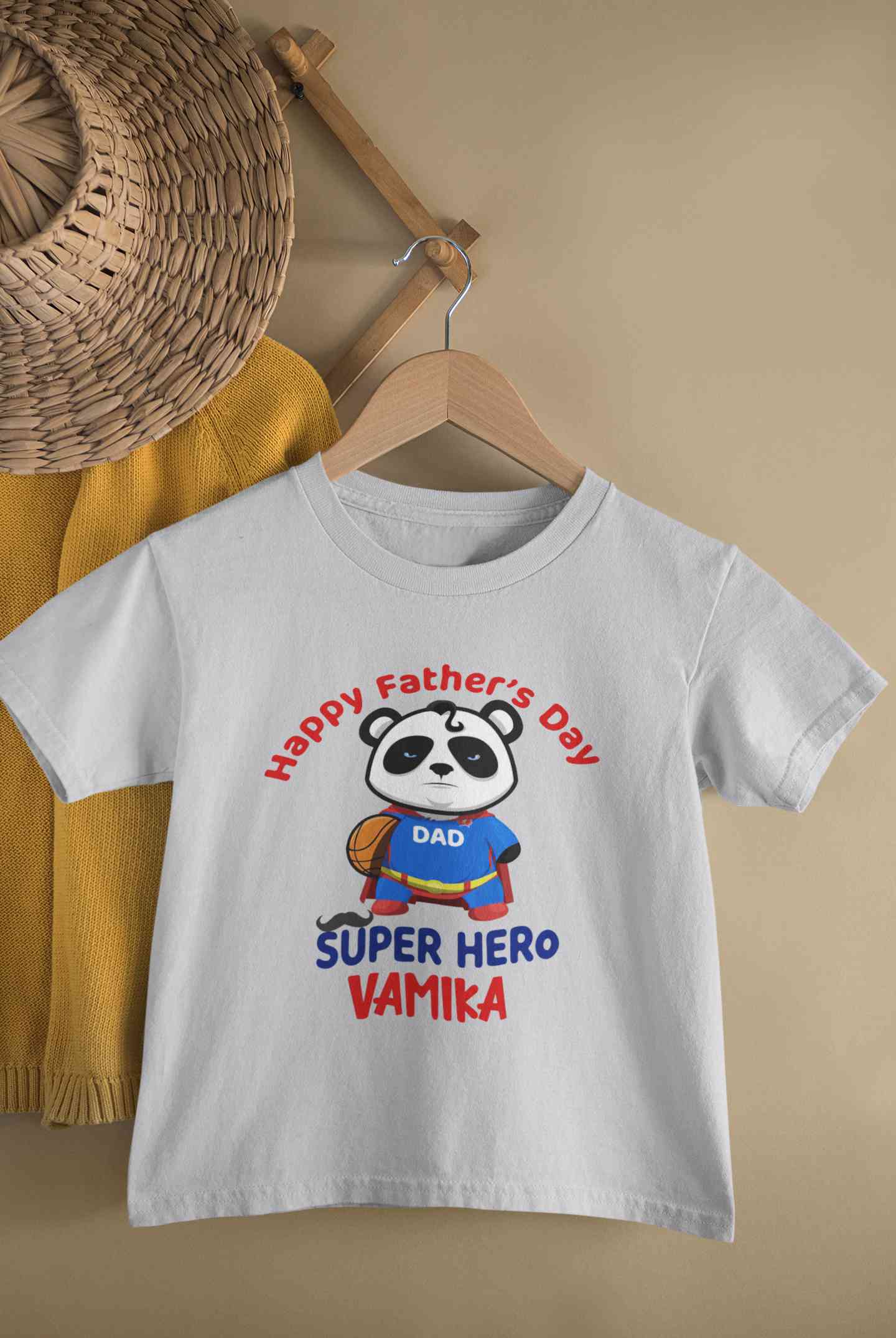 Custom Name Happy Fathers Day Super Hero Half Sleeves T-Shirt For Girls -FunkyTeesClub