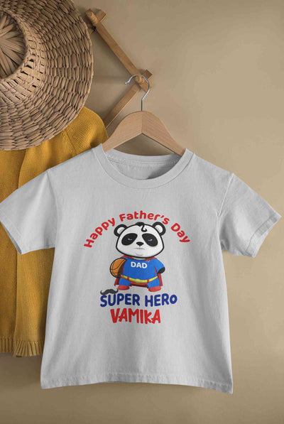 Custom Name Happy Fathers Day Super Hero Half Sleeves T-Shirt For Girls -FunkyTeesClub