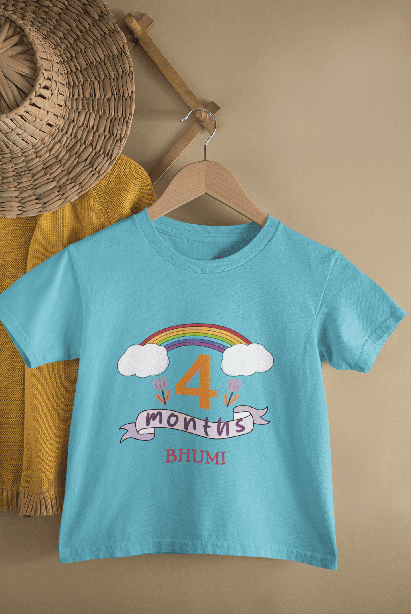 Custom Name Fourth Month Birthday Half Sleeves T-Shirt For Girls -FunkyTeesClub