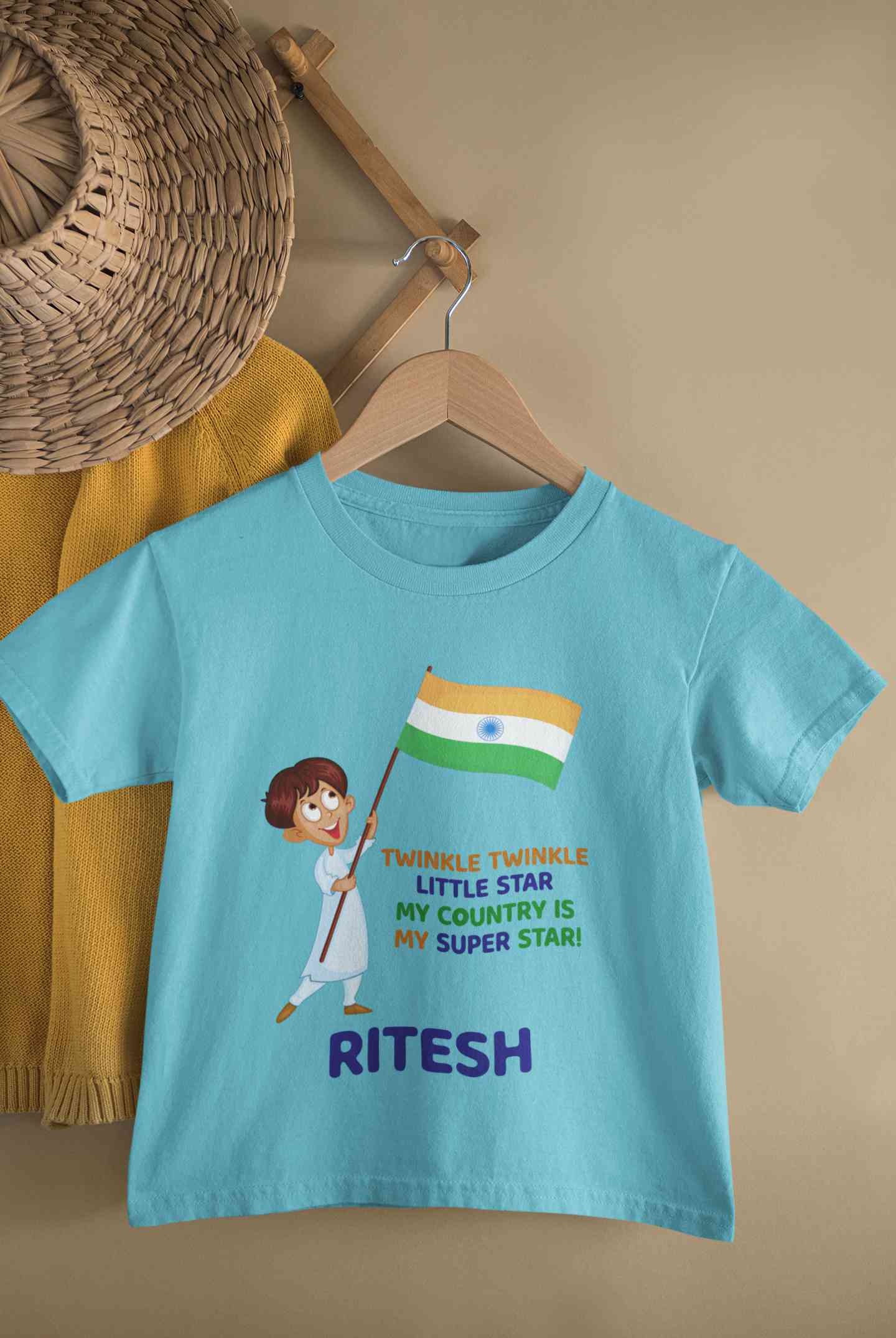 Custom Name My Country Is My Superstar Independence Day Half Sleeves T-Shirt for Boy-FunkyTeesClub