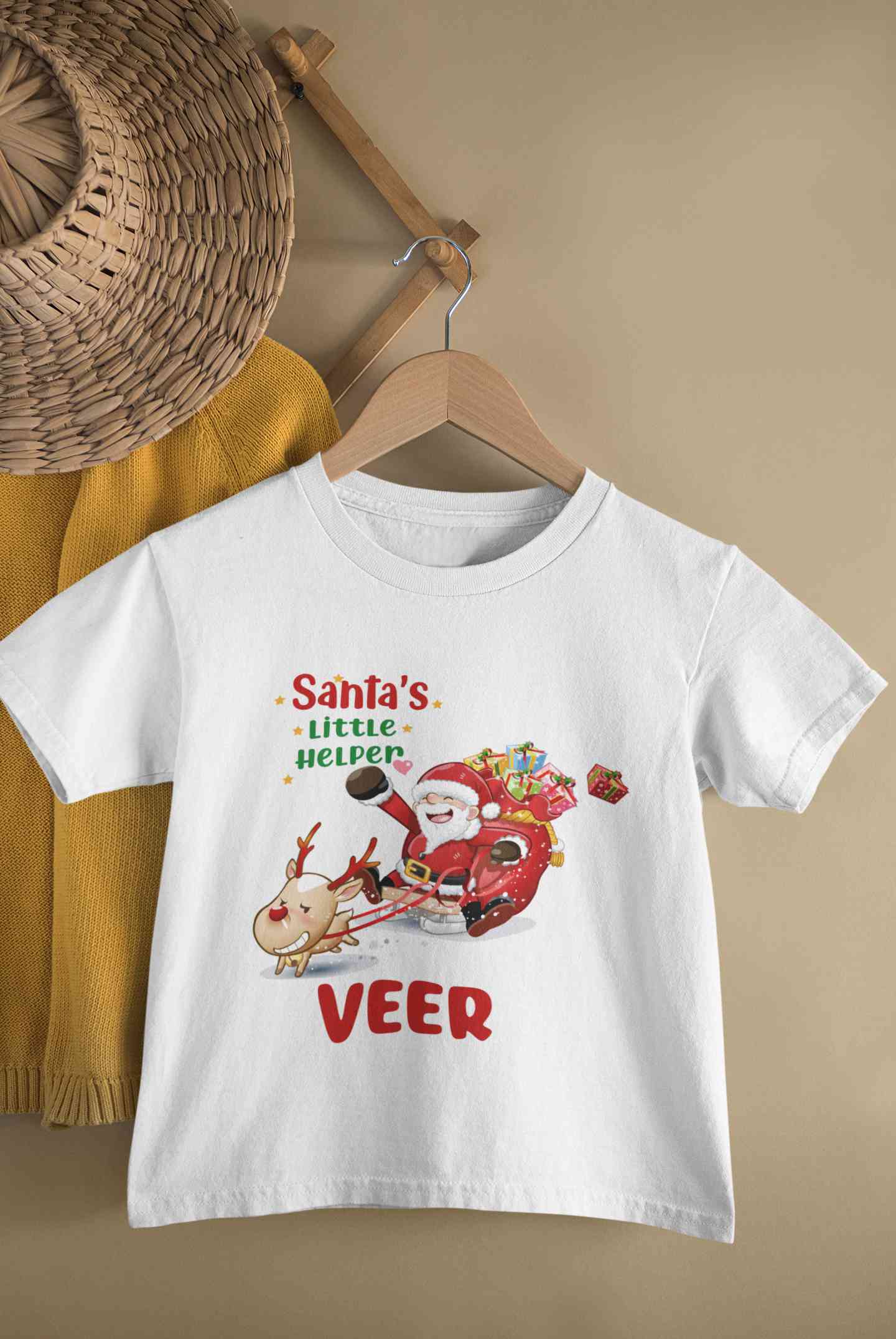 Customized Name Santas Little Helper Christmas Half Sleeves T-Shirt for Boy-FunkyTeesClub