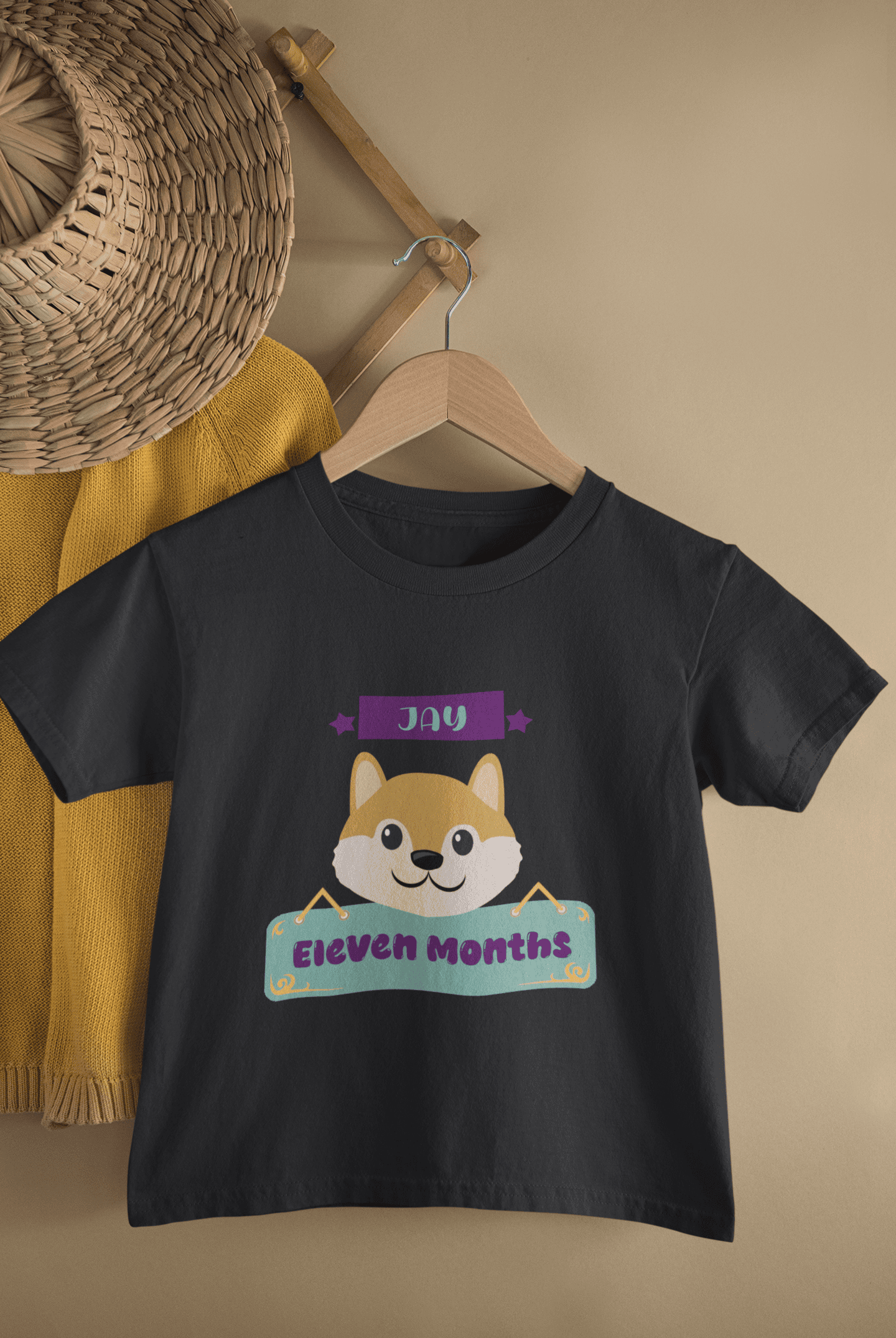 Custom Name Eleventh Month Birthday Cute Half Sleeves T-Shirt for Boys -FunkyTeesClub