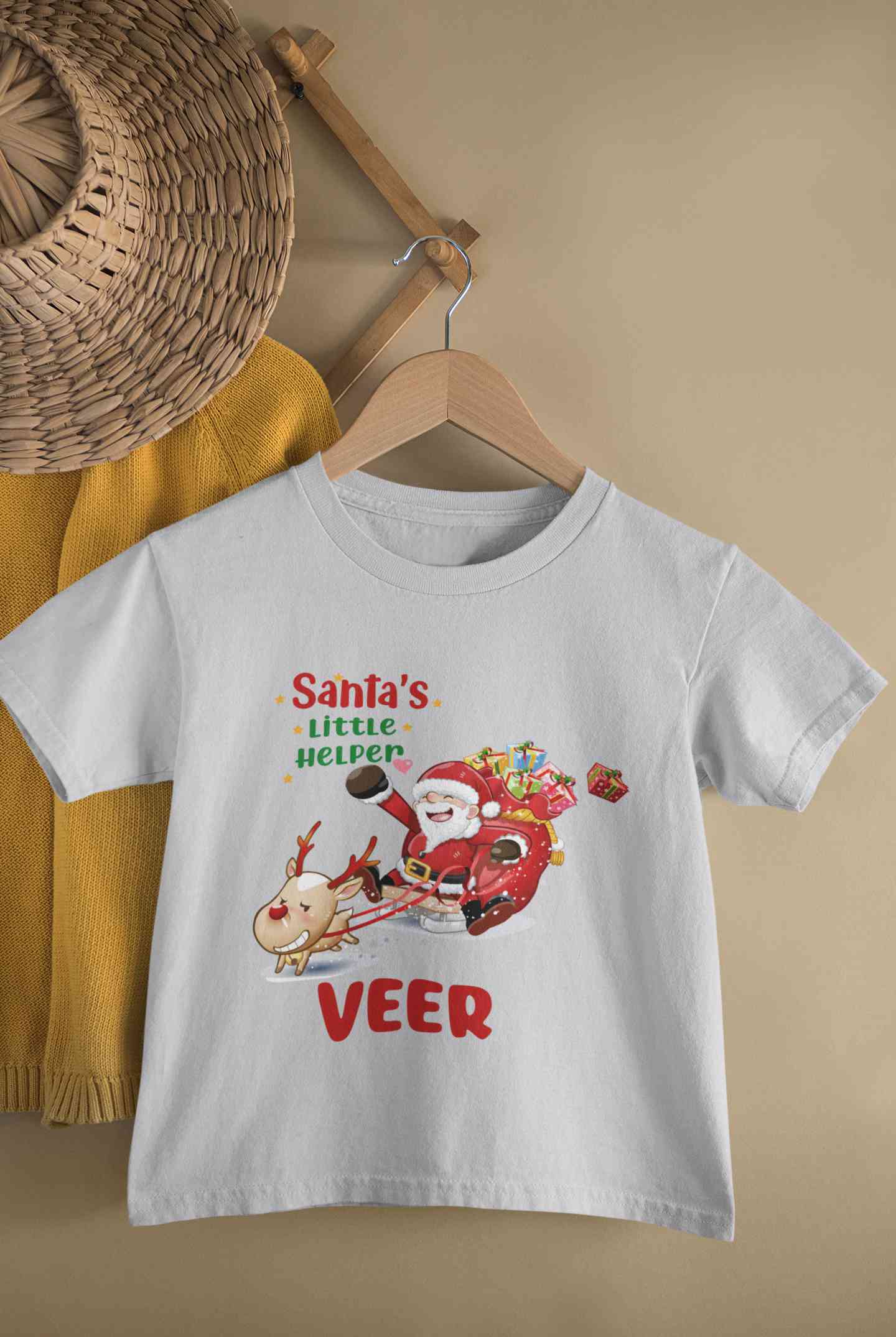 Customized Name Santas Little Helper Christmas Half Sleeves T-Shirt for Boy-FunkyTeesClub