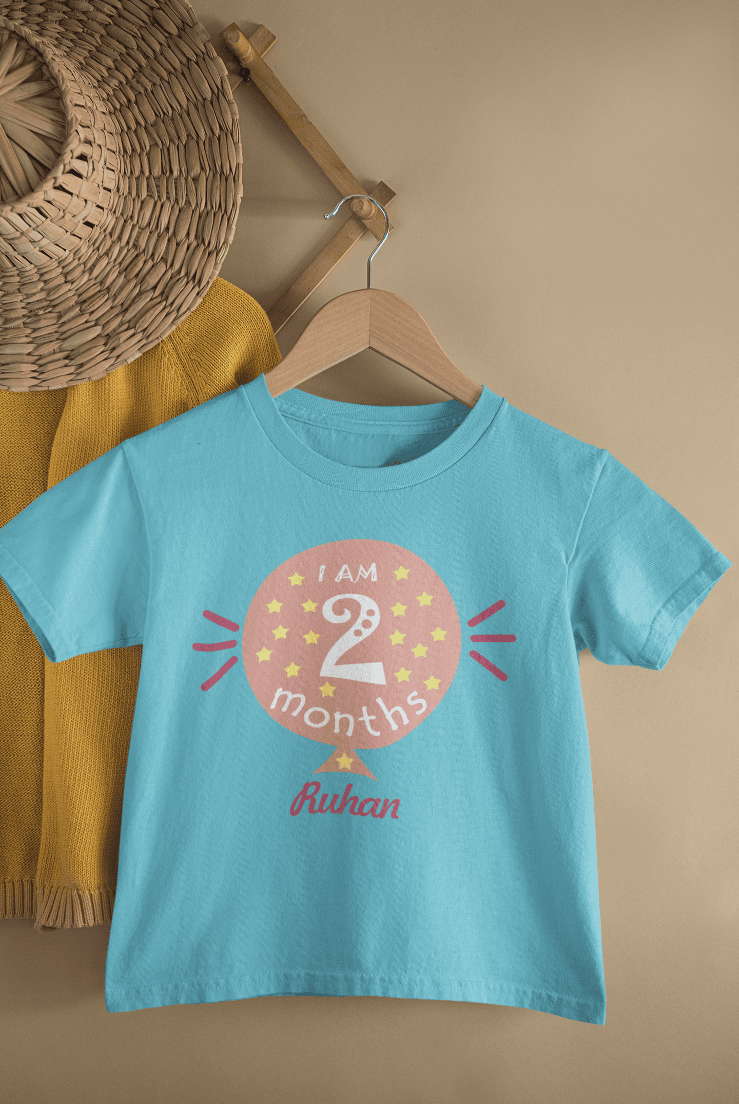 Custom Name I Am Two Months Half Sleeves T-Shirt for Boys -FunkyTeesClub