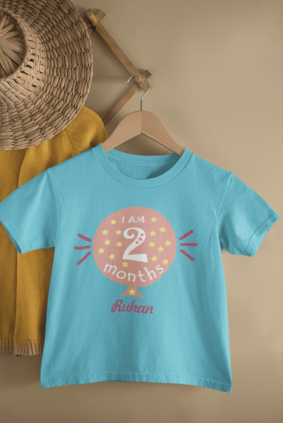 Custom Name I Am Two Months Half Sleeves T-Shirt for Boys -FunkyTeesClub