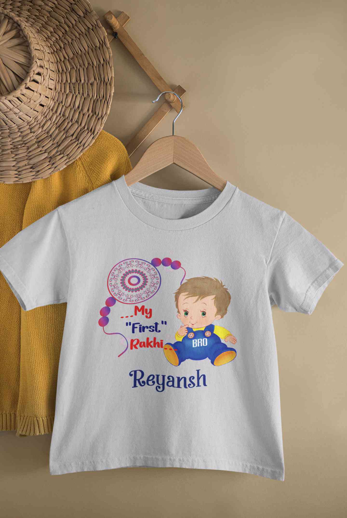 Custom Name My First Rakhi Half Sleeves T-Shirt for Boy-FunkyTeesClub