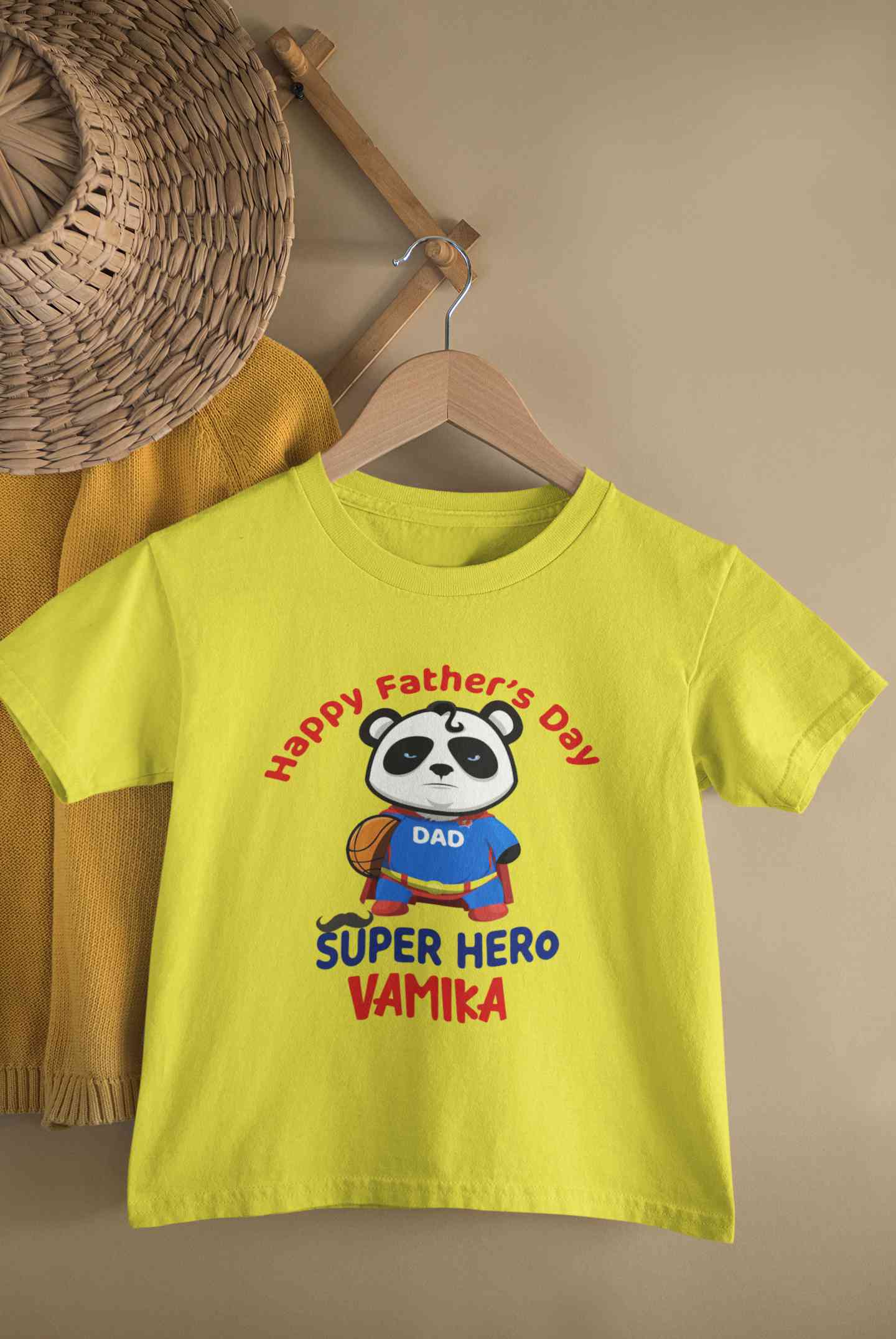 Custom Name Happy Fathers Day Super Hero Half Sleeves T-Shirt For Girls -FunkyTeesClub