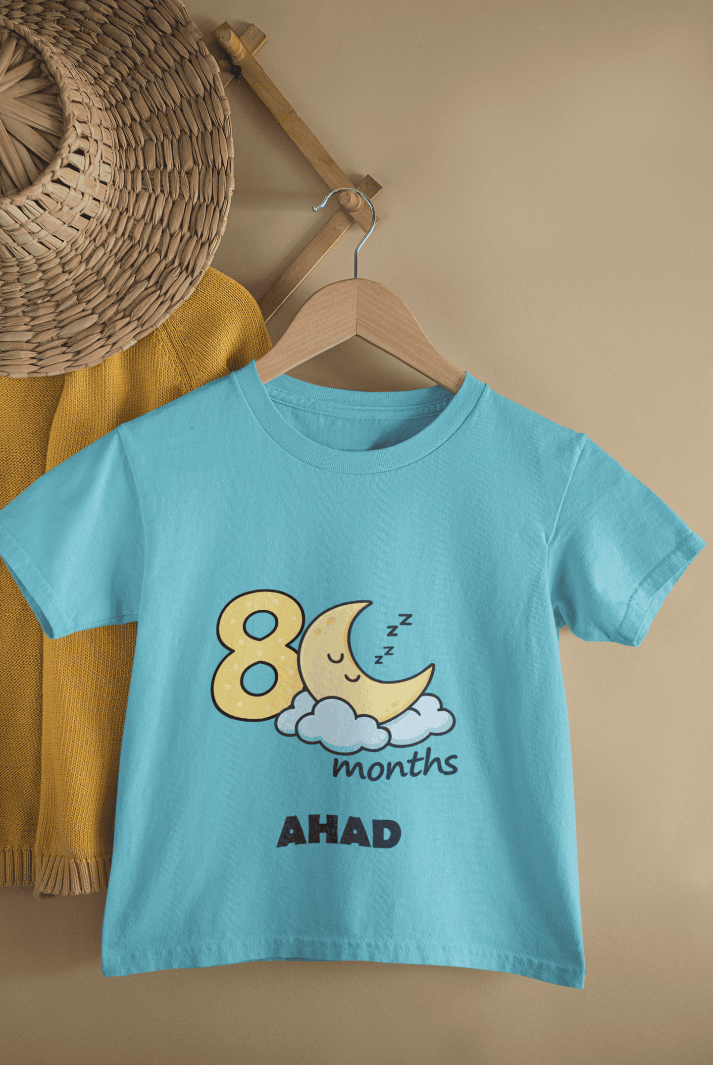 Custom Name Eight Month Moon Half Sleeves T-Shirt for Boys -FunkyTeesClub