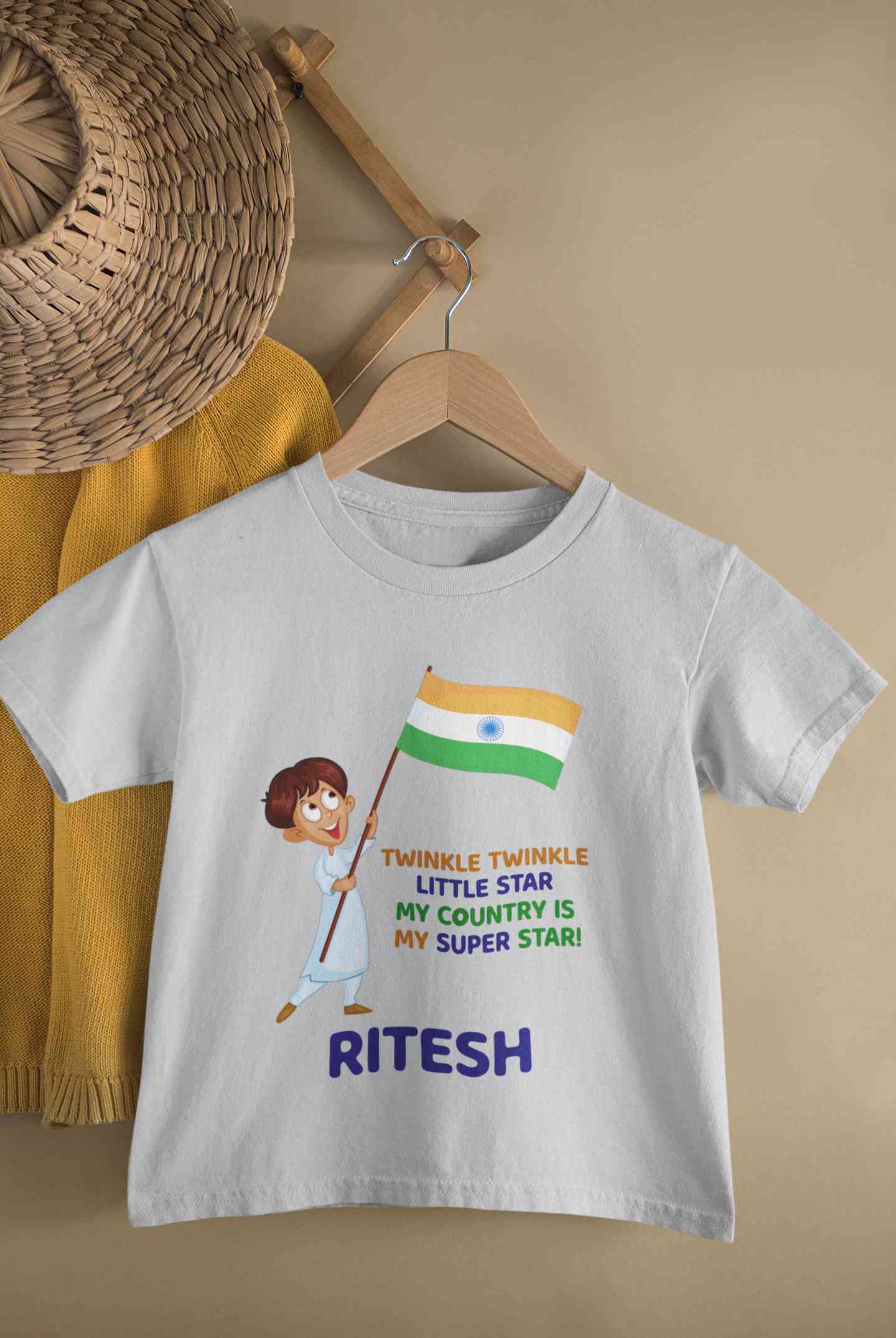 Custom Name My Country Is My Superstar Independence Day Half Sleeves T-Shirt for Boy-FunkyTeesClub