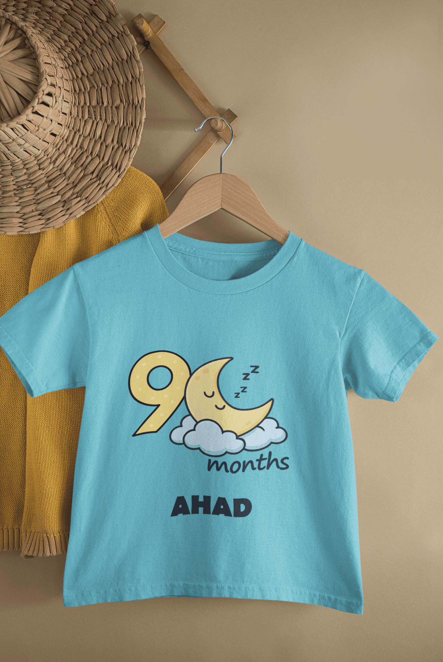 Custom Name Nine Month Moon Half Sleeves T-Shirt for Boys -FunkyTeesClub