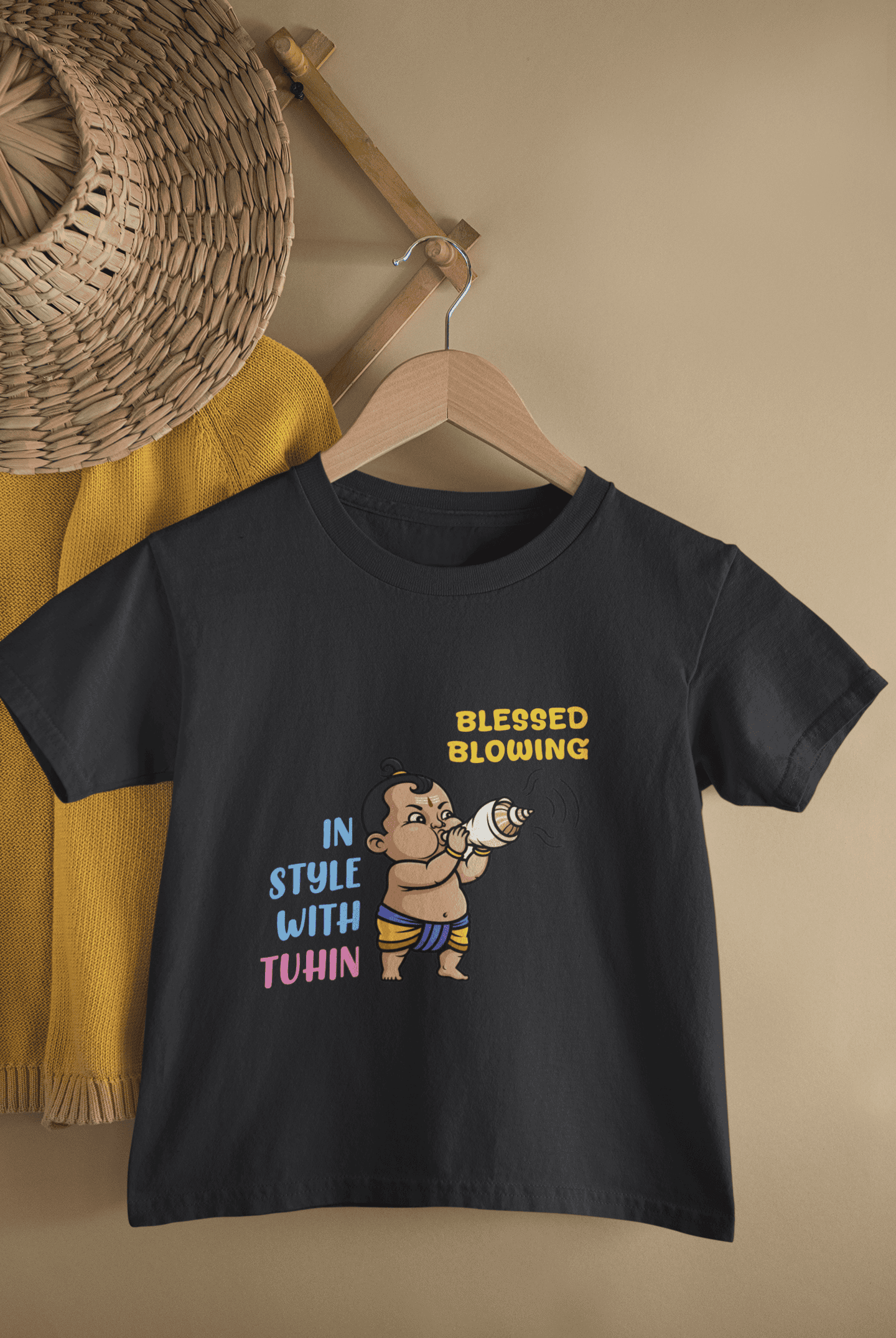 Blessed Blowing Durga Pooja Half Sleeves T-Shirt for Boys -FunkyTeesClub