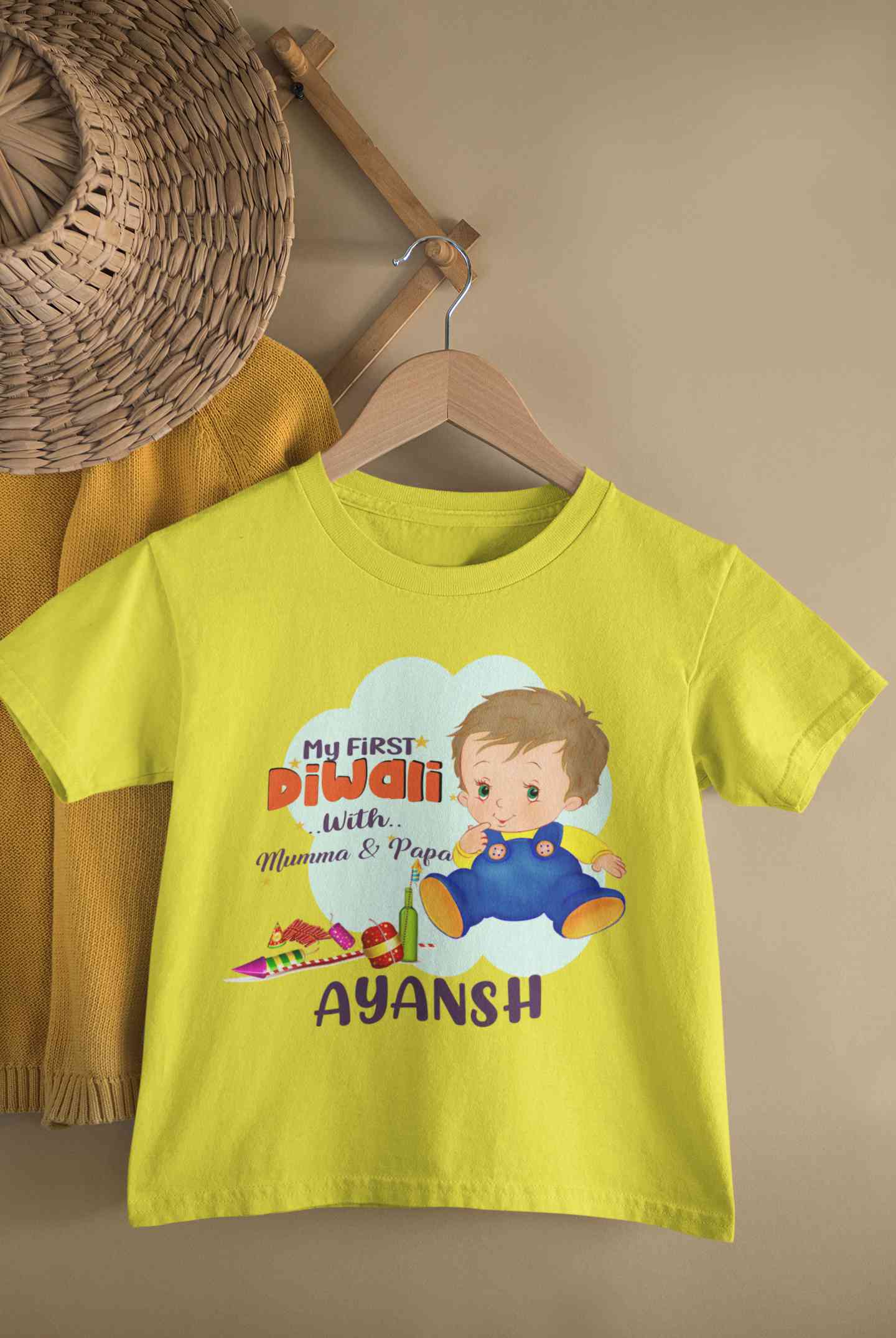 Custom Name My First Diwali With Mumma Papa Half Sleeves T-Shirt for Boy-FunkyTeesClub
