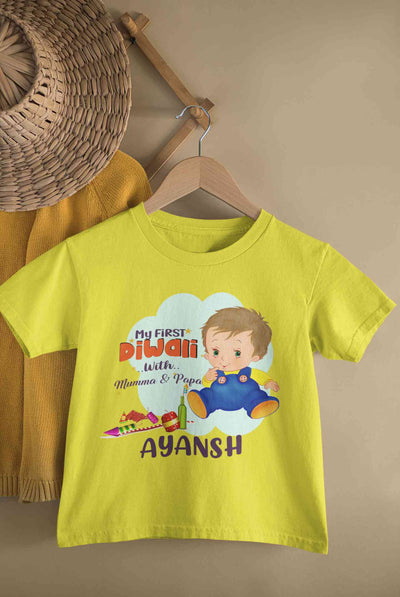 Custom Name My First Diwali With Mumma Papa Half Sleeves T-Shirt for Boy-FunkyTeesClub