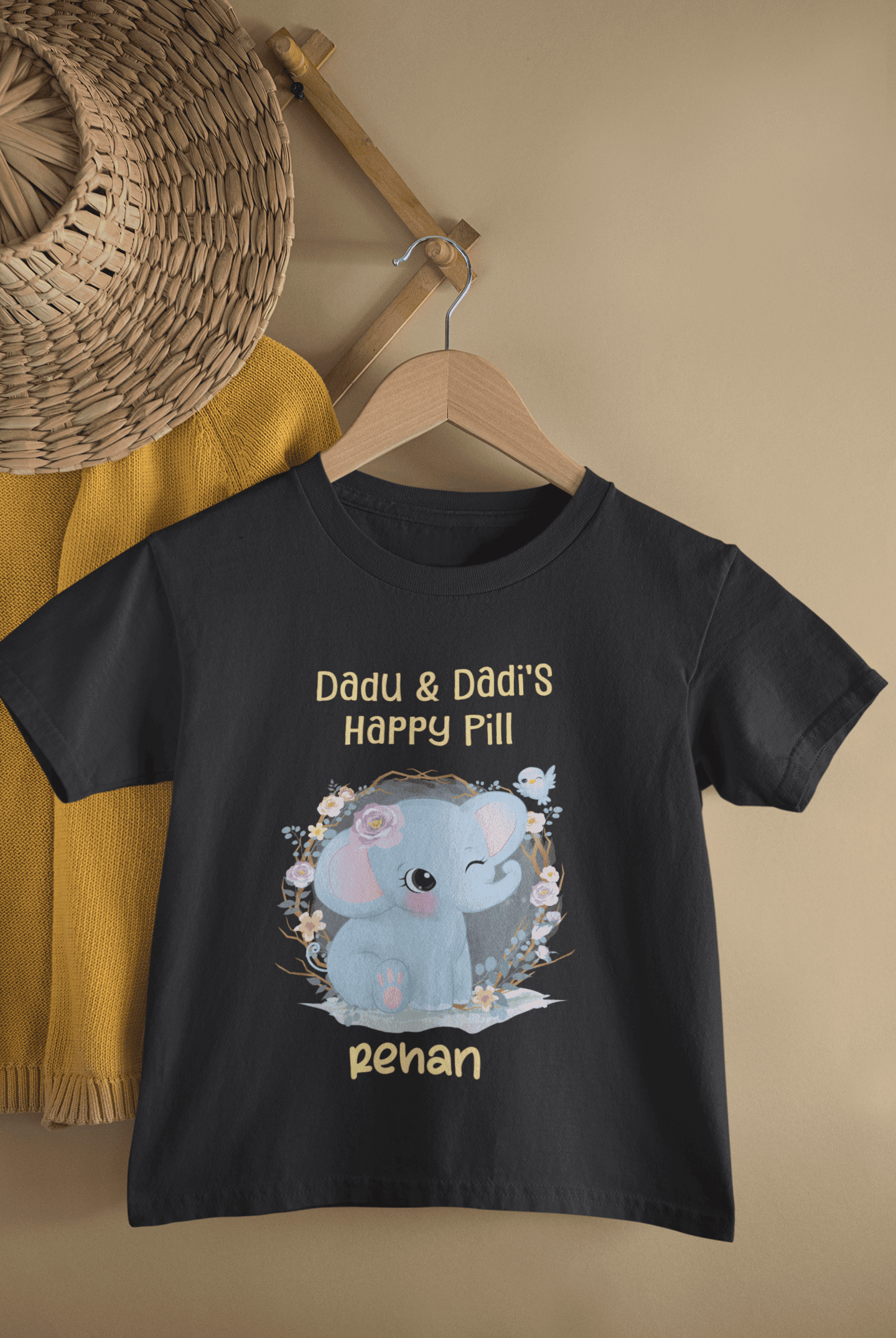 Custom Name Dadu Dadis Happy Pill New Born Half Sleeves T-Shirt for Boys -FunkyTeesClub