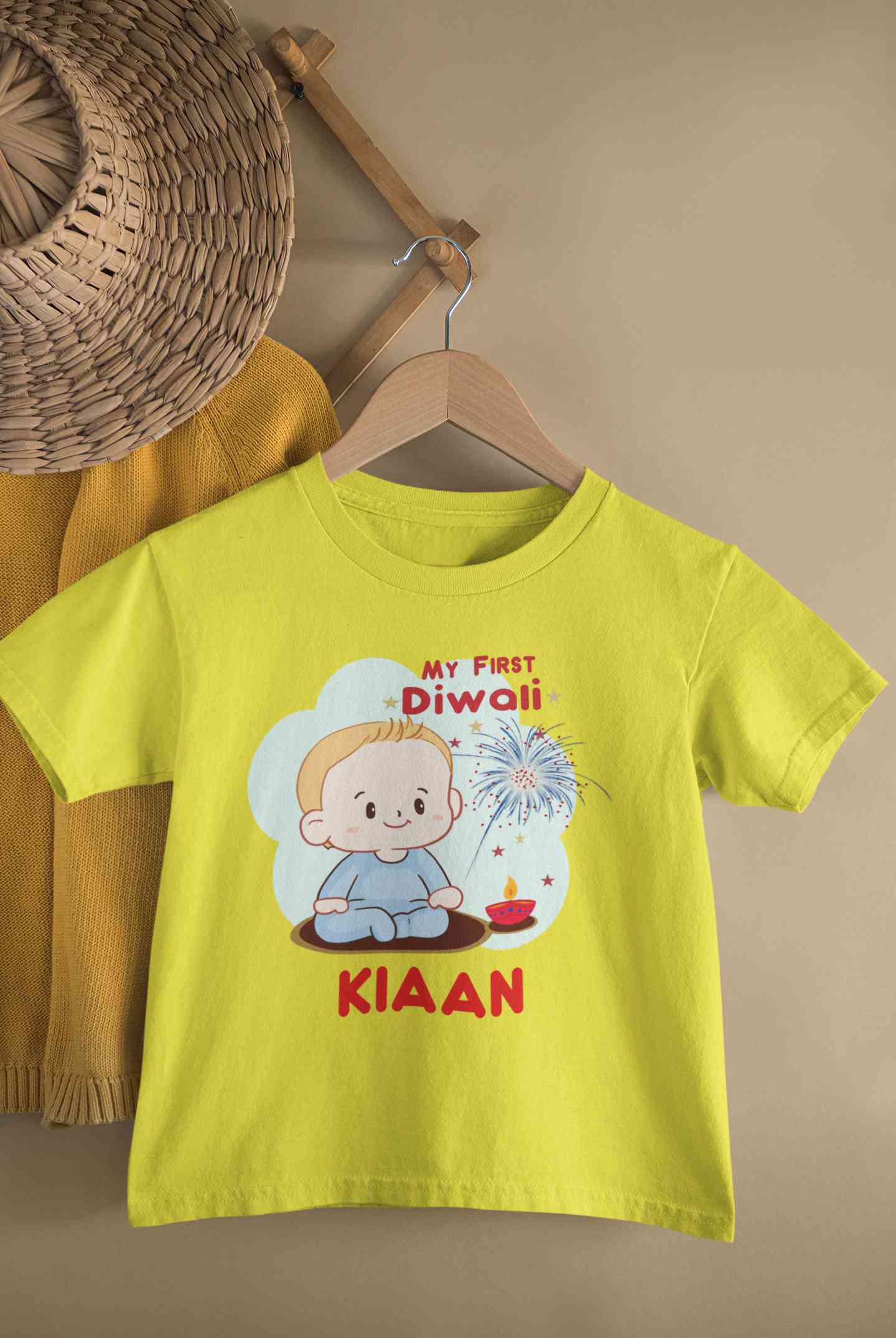 Custom Name My First Diwali Half Sleeves T-Shirt for Boy-FunkyTeesClub