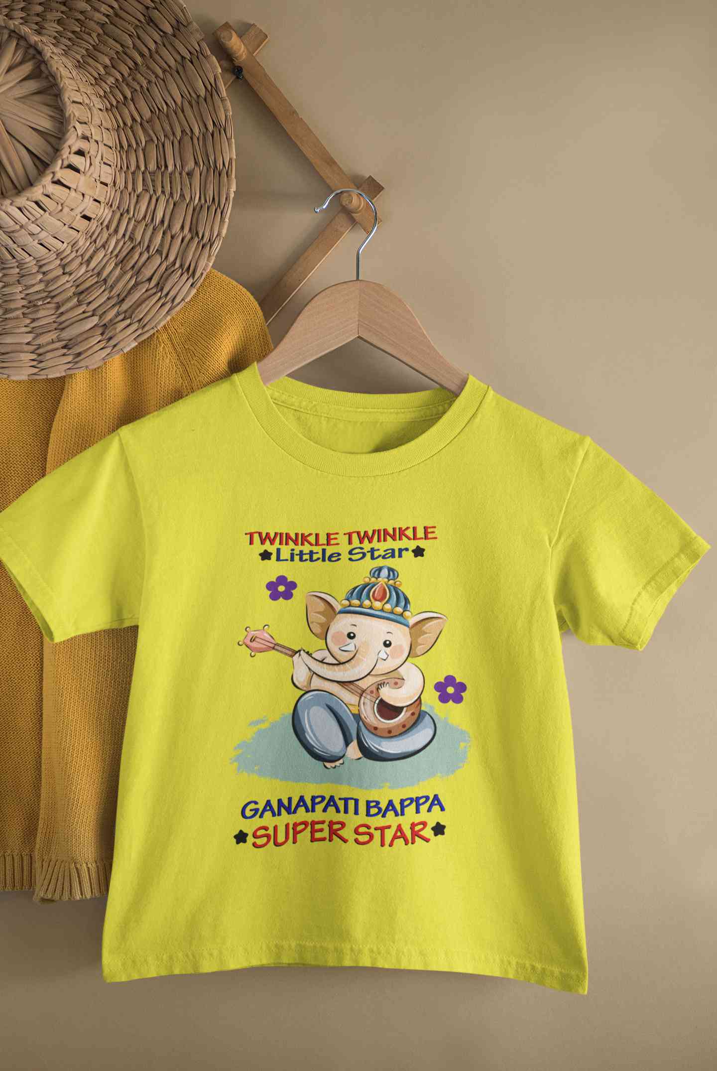 Twinkle Twinkle Little Star Ganpati Bappa Superstar Ganesh Chaturthi Half Sleeves T-Shirt for Boy-FunkyTeesClub